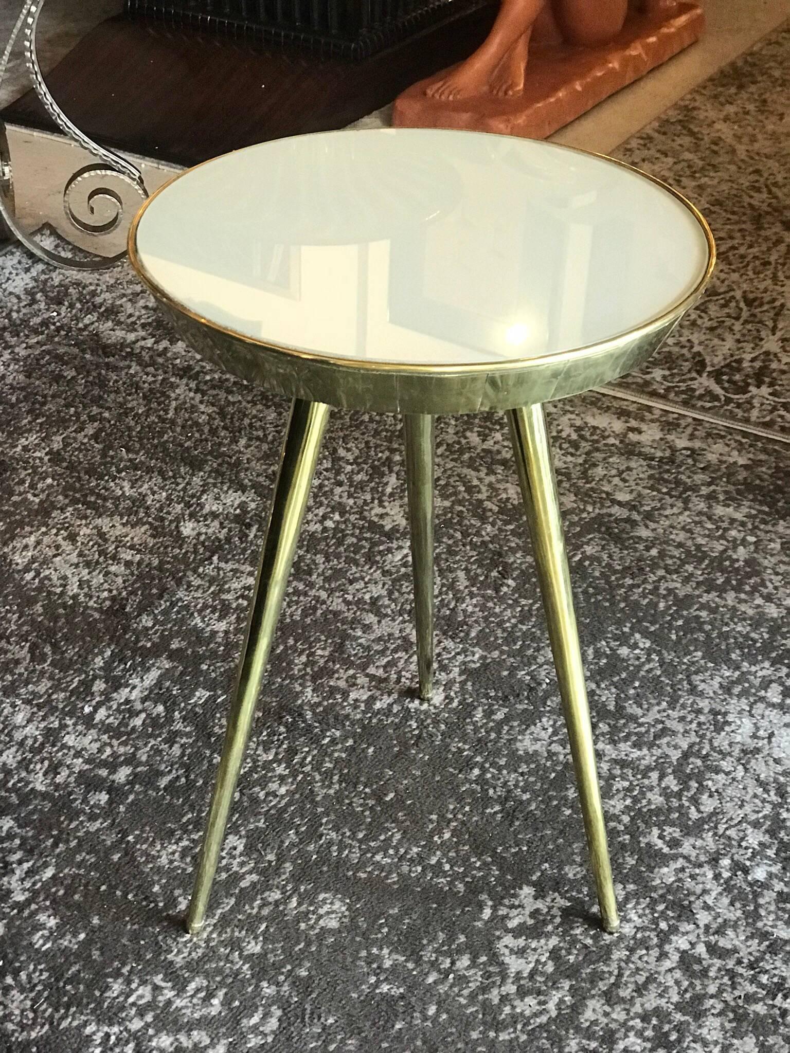 Pair of Midcentury Italian Taupe Glass and Brass Side Tables 5