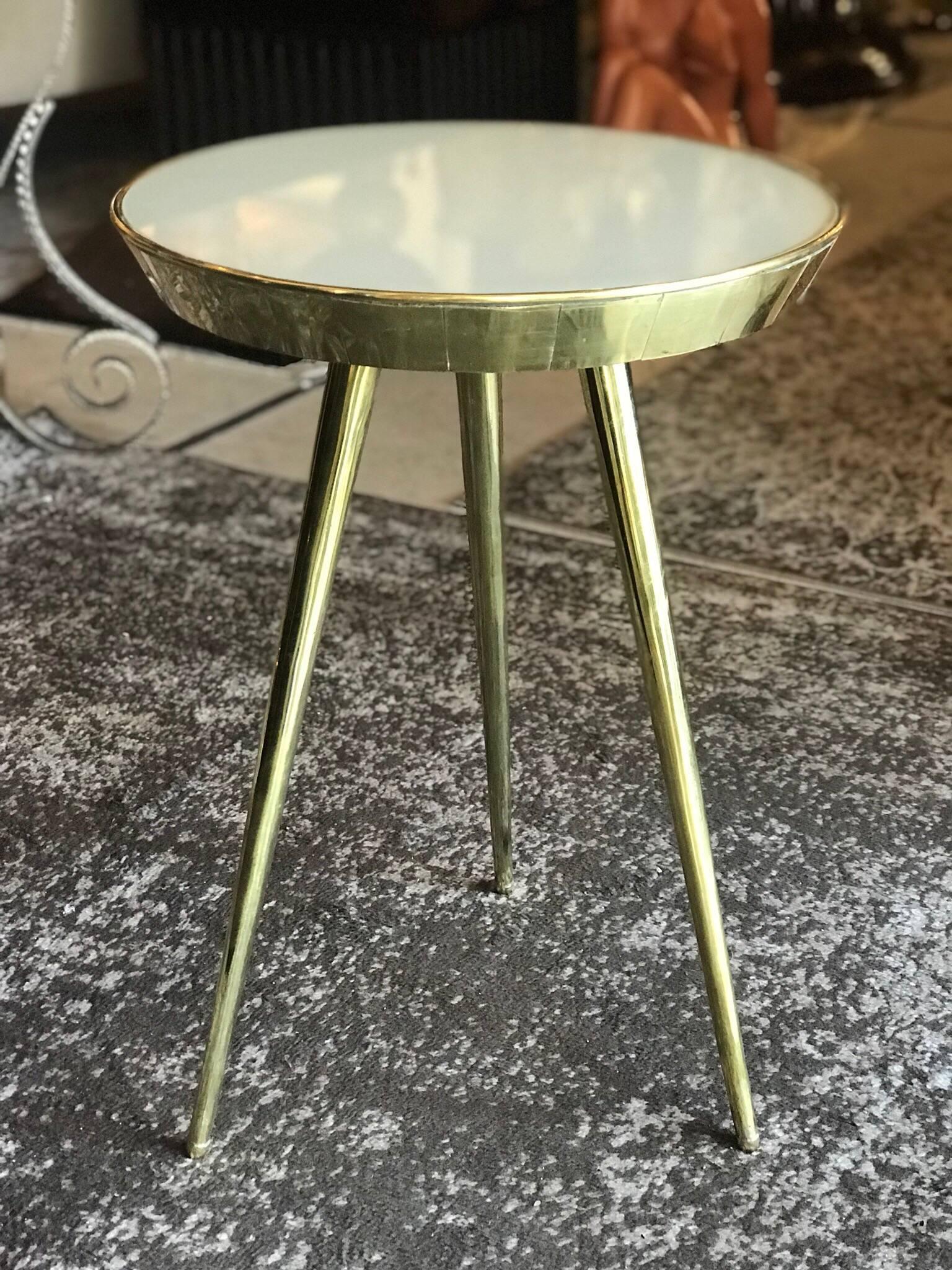 Mid-Century Modern Pair of Midcentury Italian Taupe Glass and Brass Side Tables