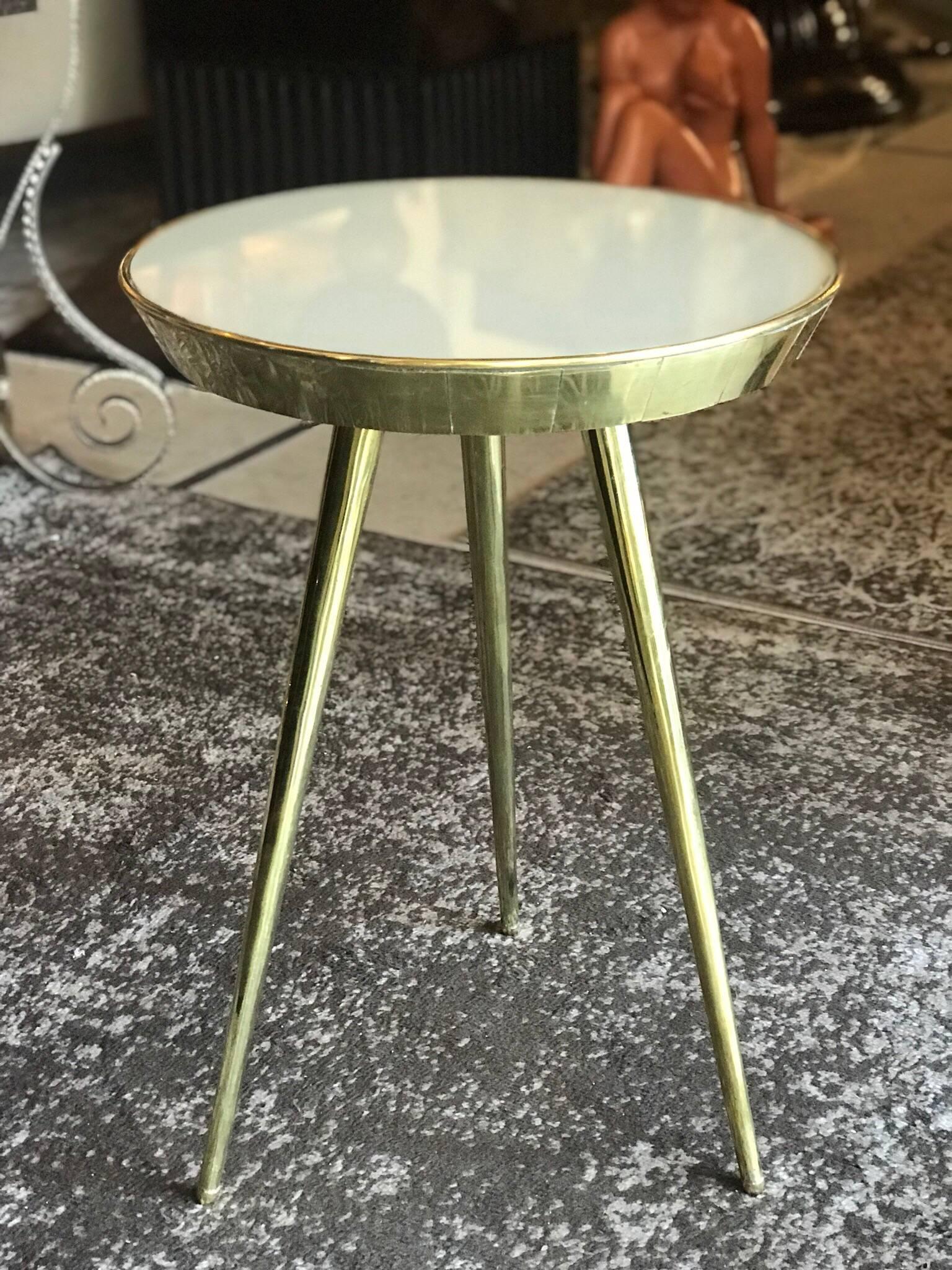 Pair of Midcentury Italian Taupe Glass and Brass Side Tables 2