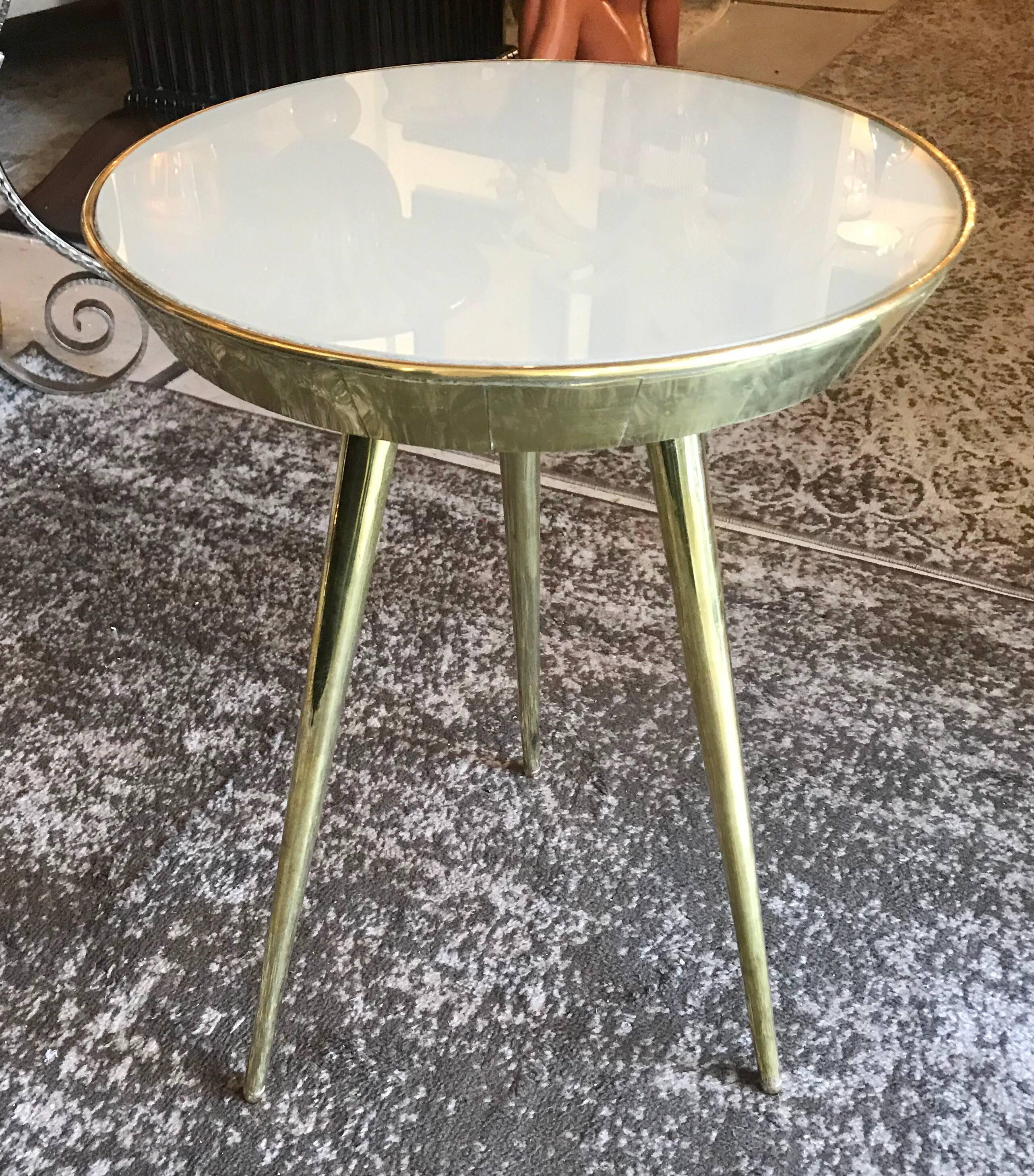 Pair of Midcentury Italian Taupe Glass and Brass Side Tables 3