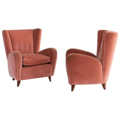Pair of Midcentury Italian Velvet Armchairs Attributed to Paolo Buffa