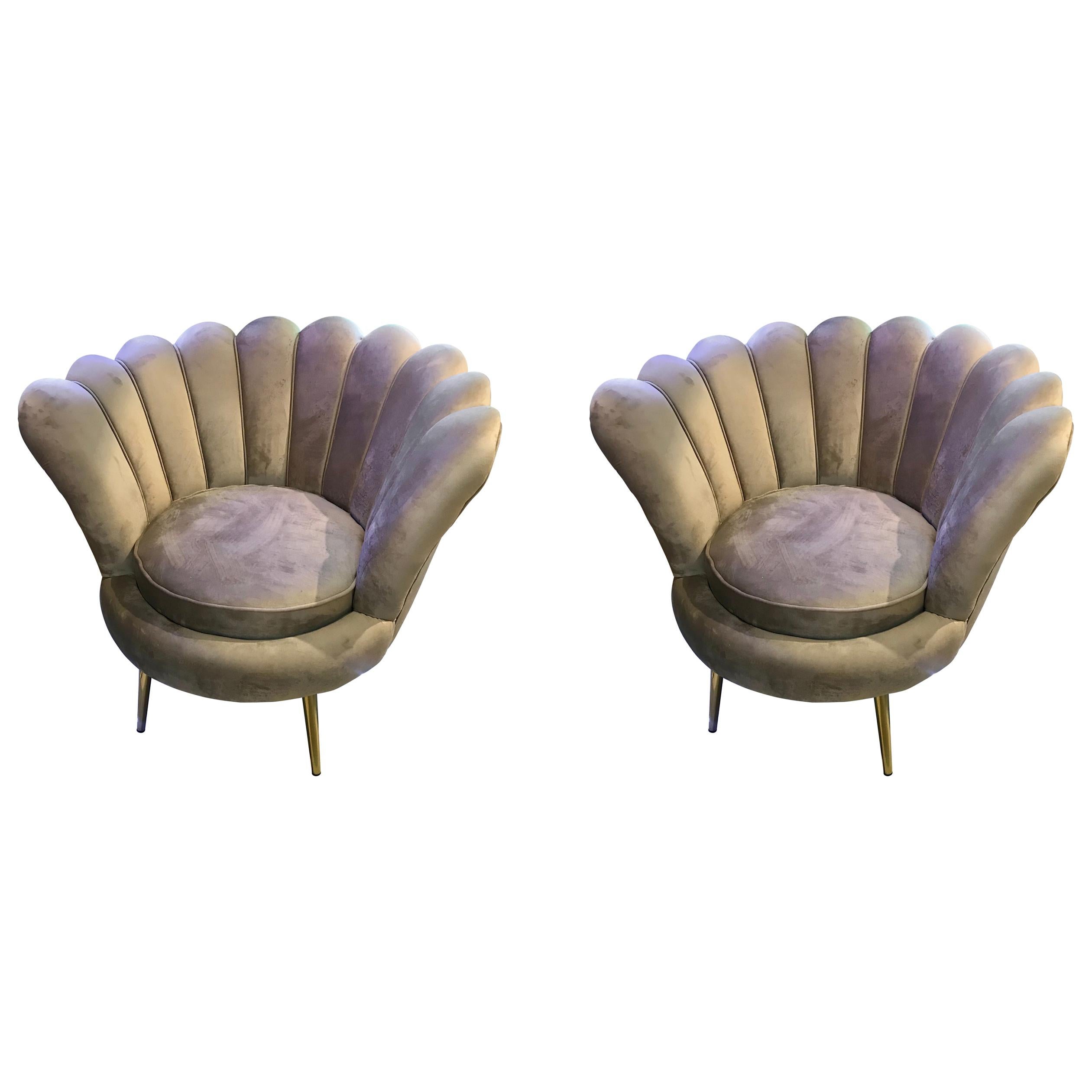 Pair of Midcentury Italian Velvet Lounge Chairs