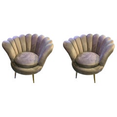 Vintage Pair of Midcentury Italian Velvet Lounge Chairs