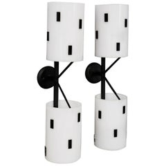 Pair of Midcentury Italian Wall Sconces in Black and White Perspex, 1950s