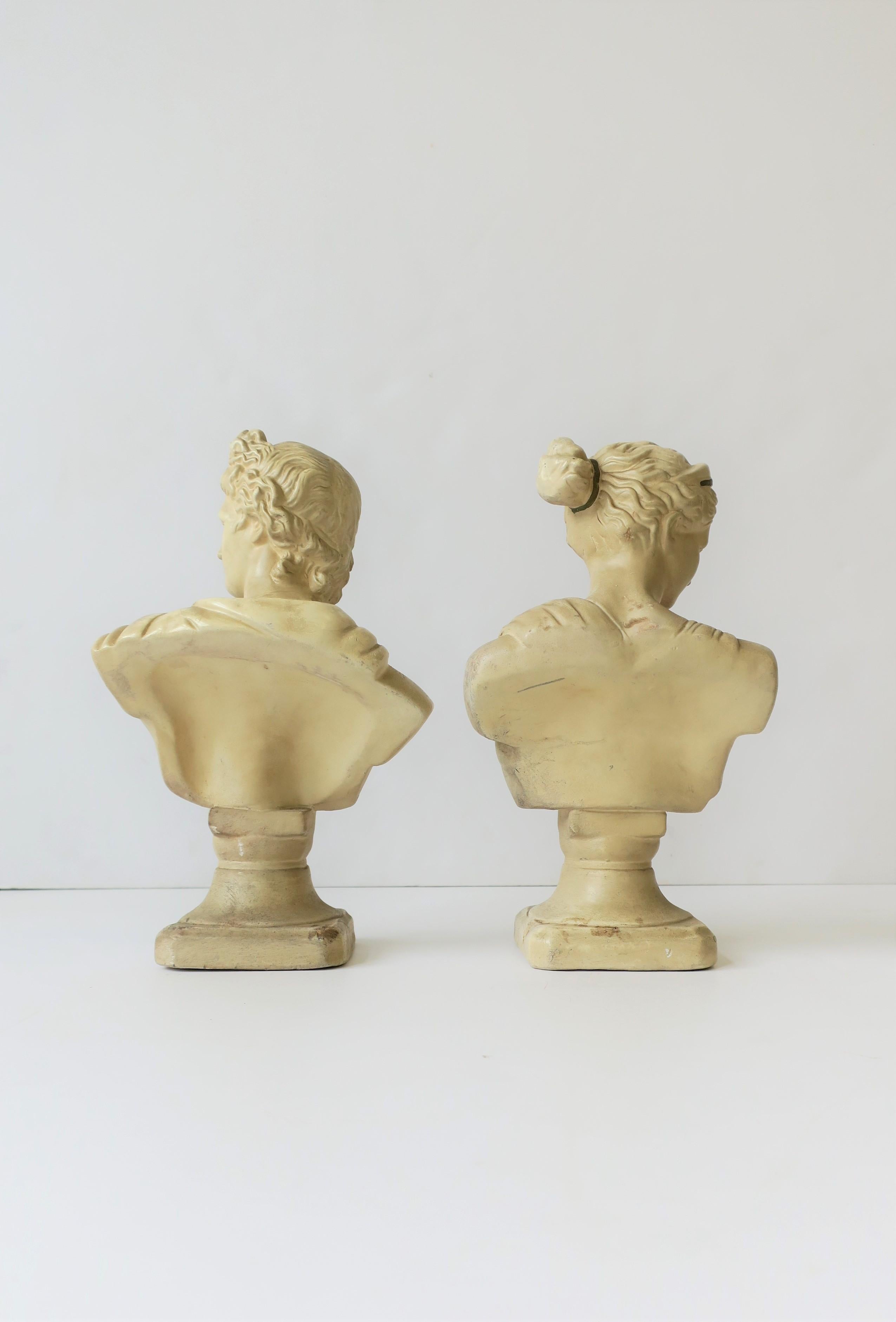 Pair of Midcentury Italian White Plaster Classic Roman Bust Sculptures 4