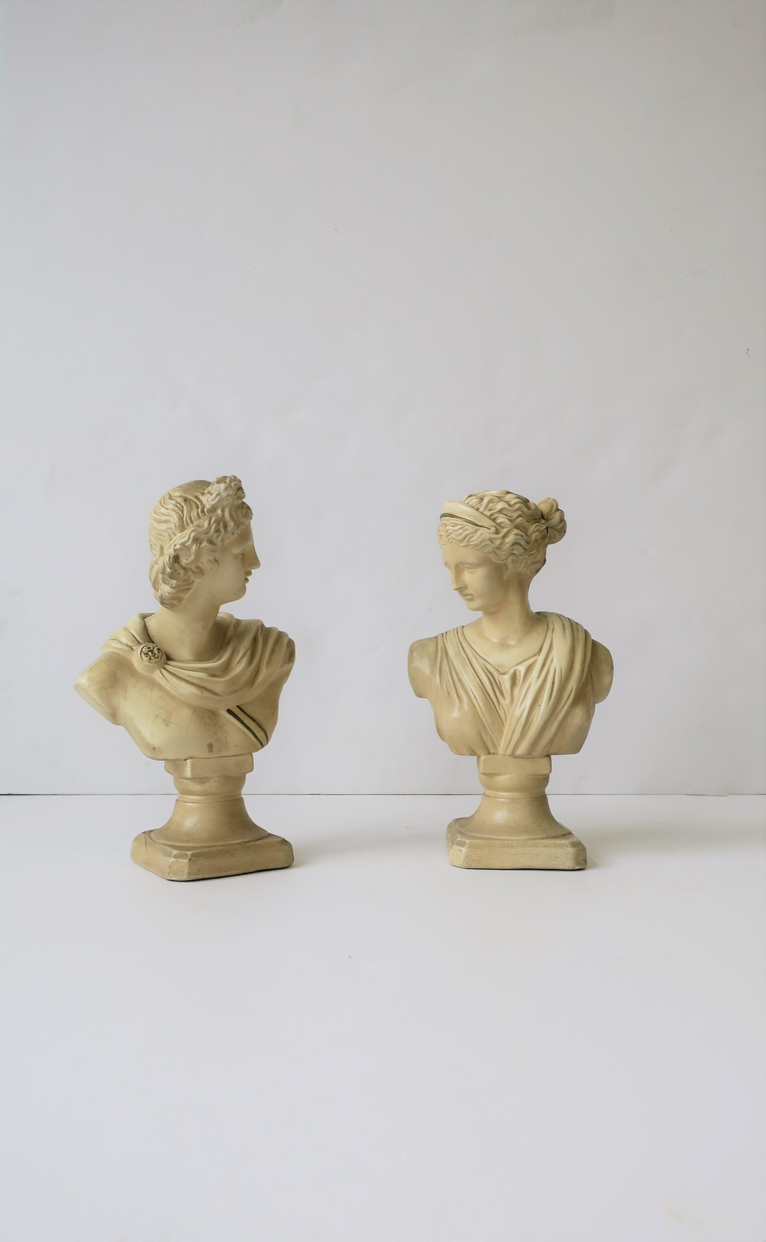 Pair of Midcentury Italian White Plaster Classic Roman Bust Sculptures 2