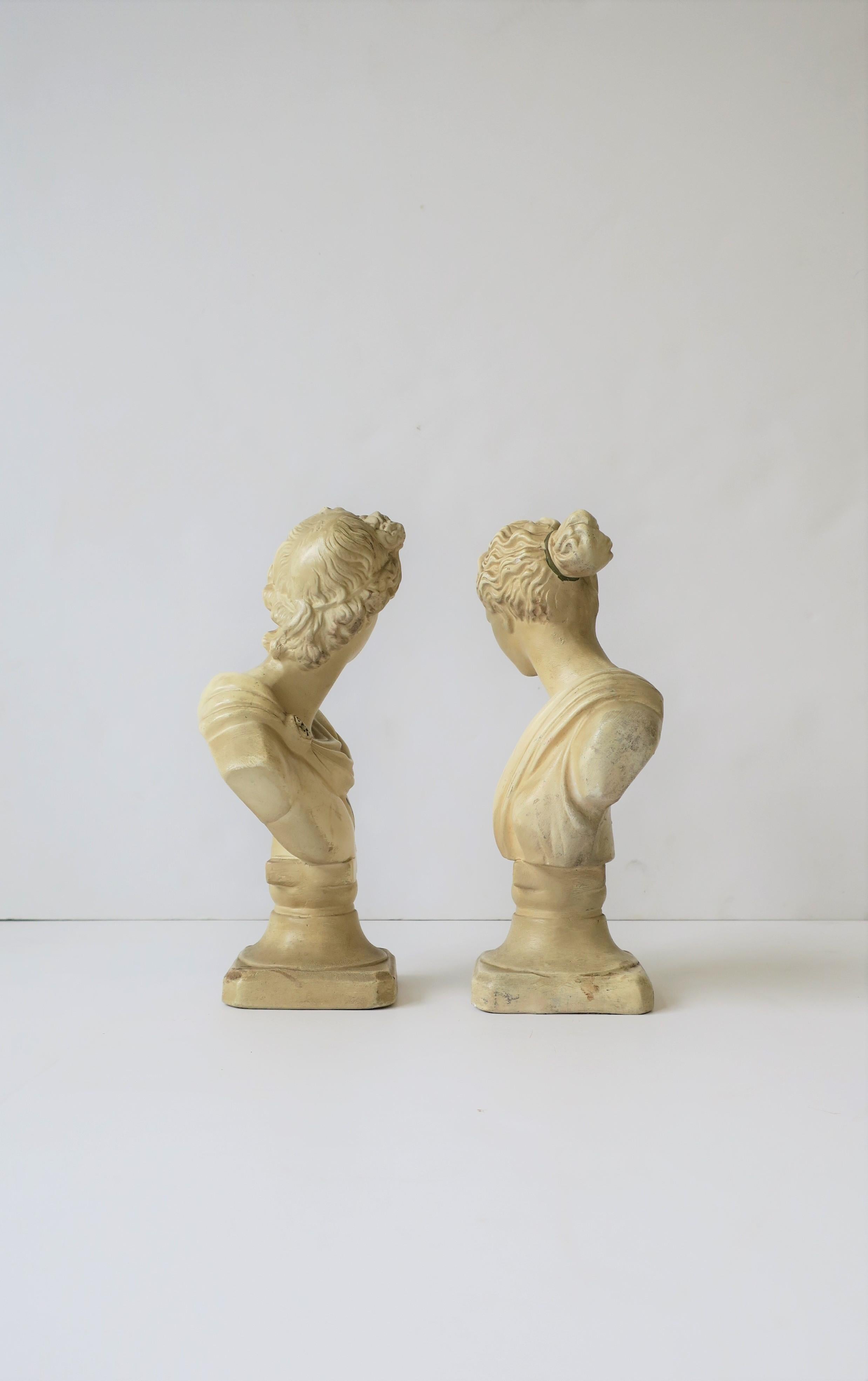 Pair of Midcentury Italian White Plaster Classic Roman Bust Sculptures 3