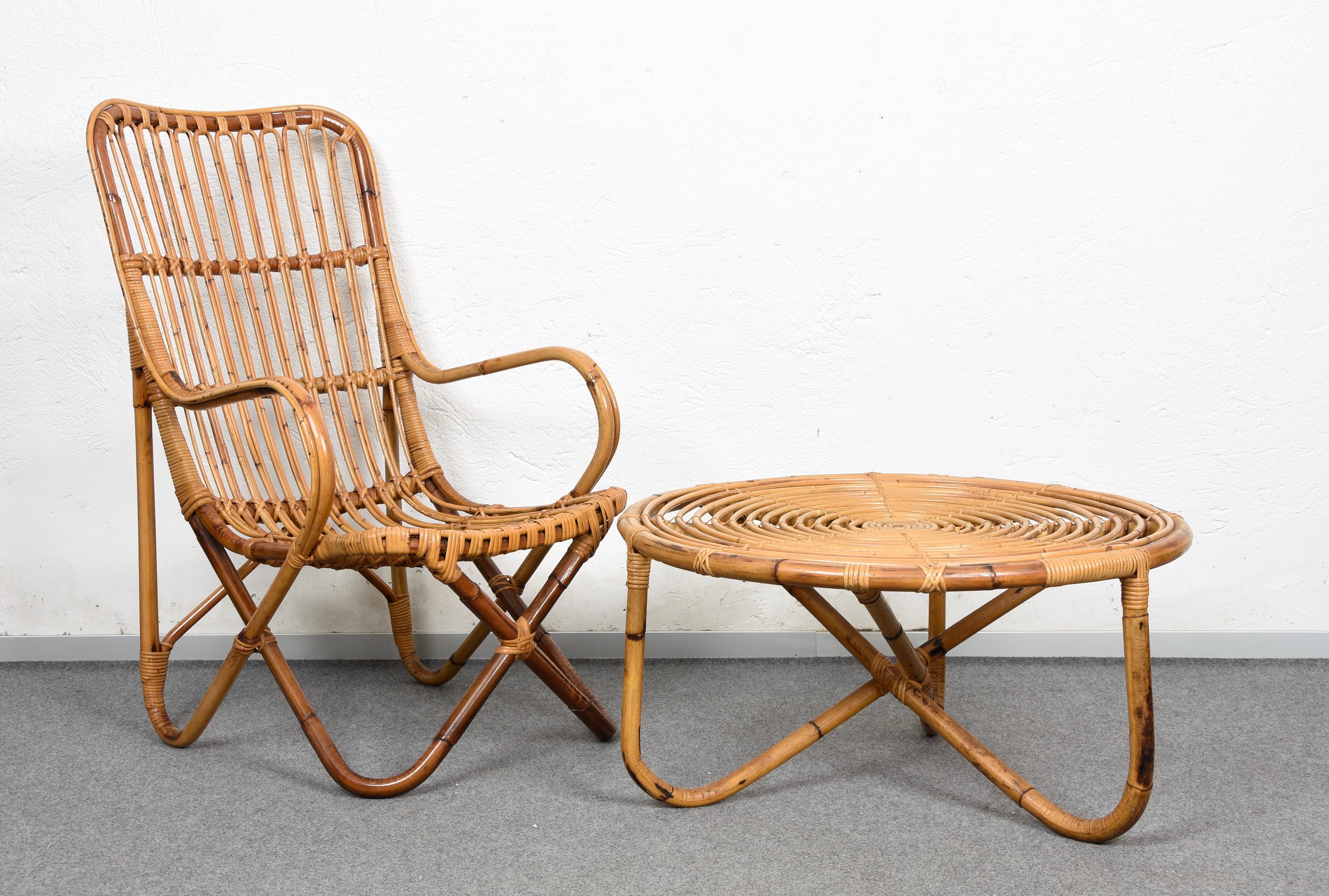 Pair of Midcentury Italian Wicker and Bamboo Armchairs after Tito Agnoli, 1960s 12