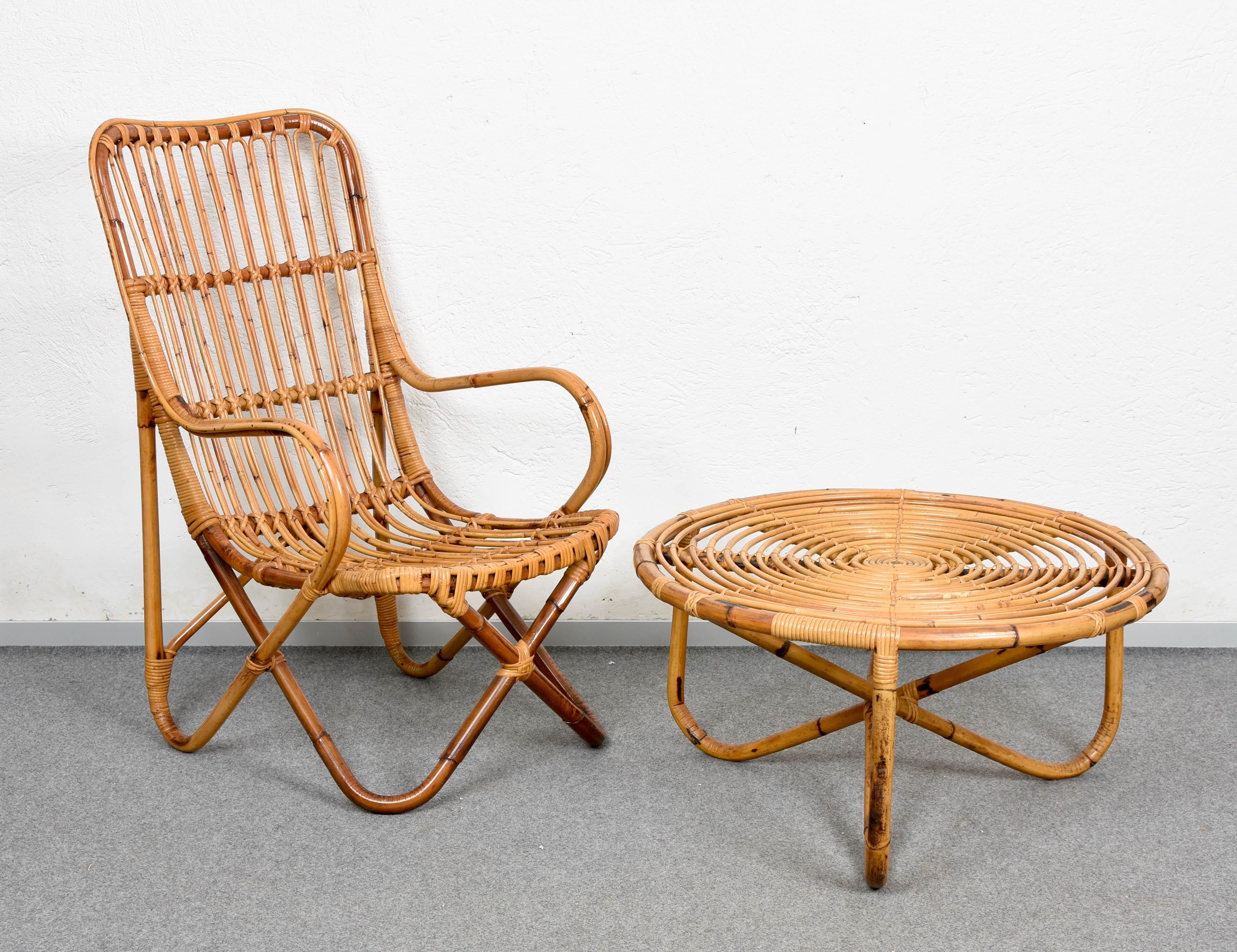 Pair of Midcentury Italian Wicker and Bamboo Armchairs after Tito Agnoli, 1960s 13