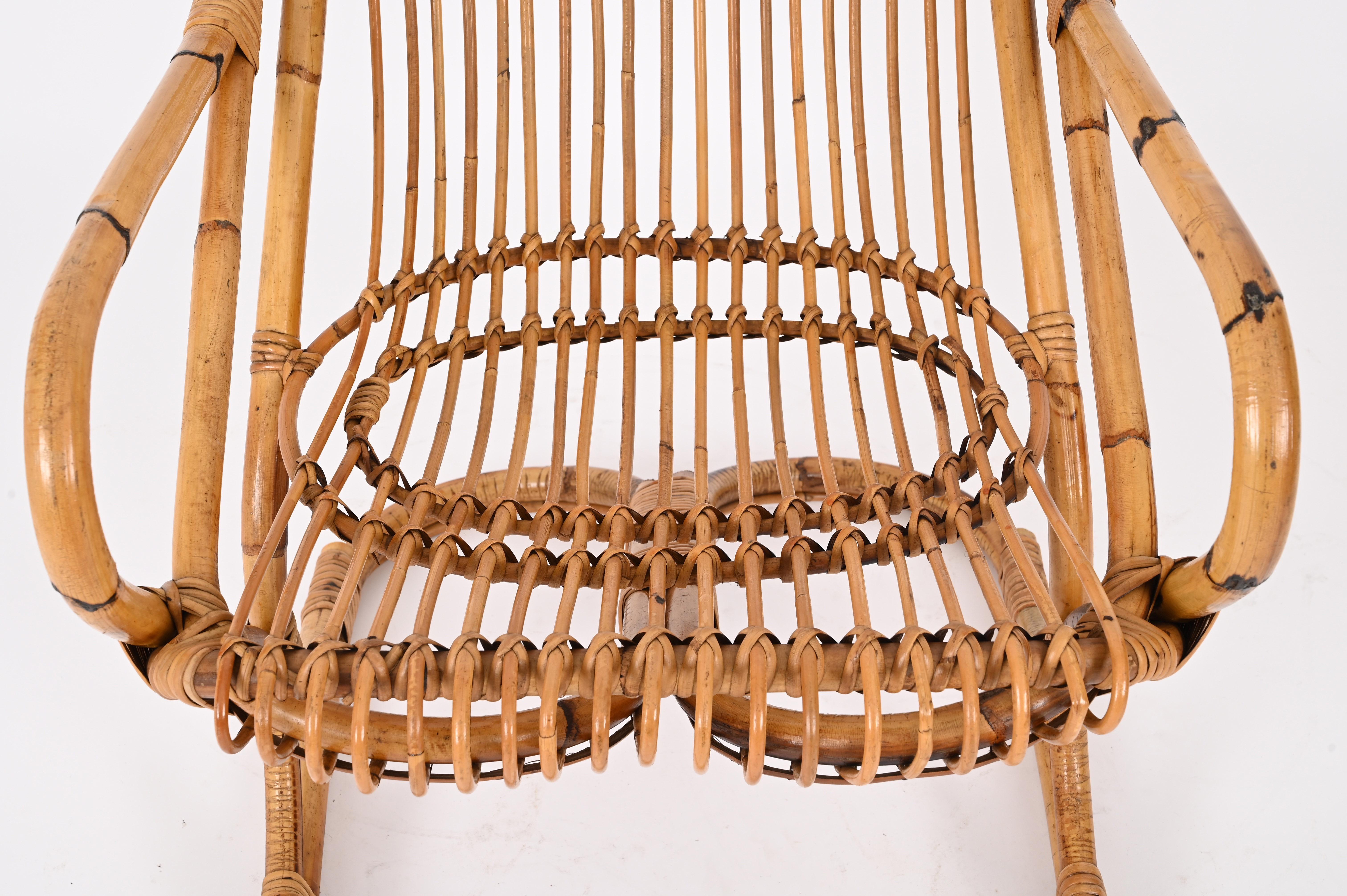 Pair of Midcentury Italian Wicker and Rattan Armchairs by Tito Agnoli, 1960s For Sale 3