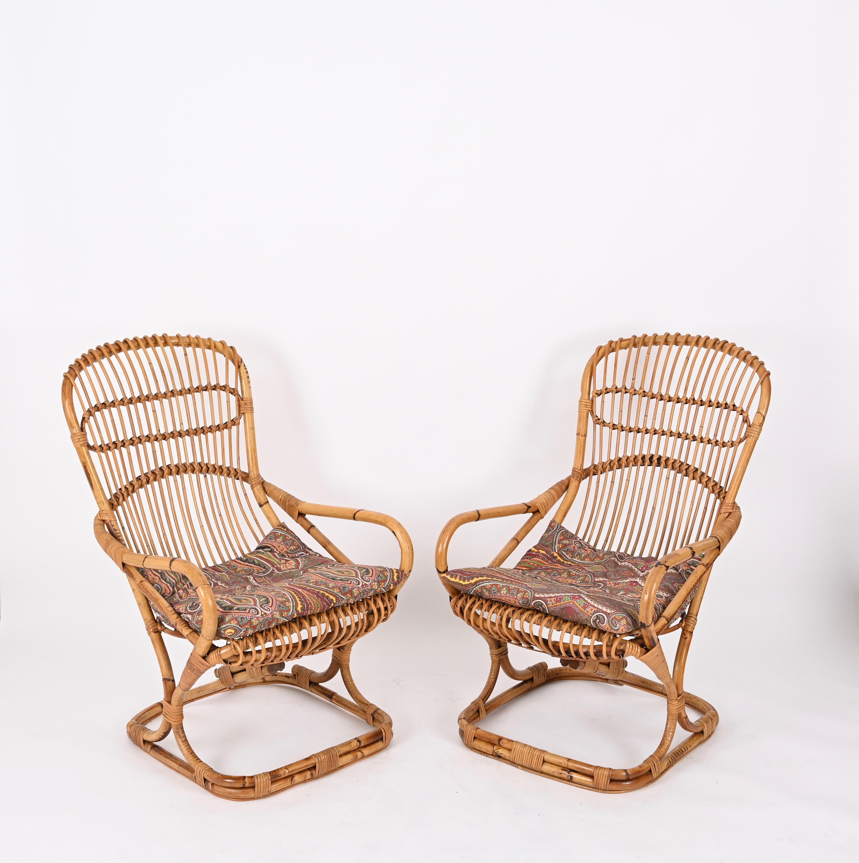 Pair of Midcentury Italian Wicker and Rattan Armchairs by Tito Agnoli, 1960s For Sale 4