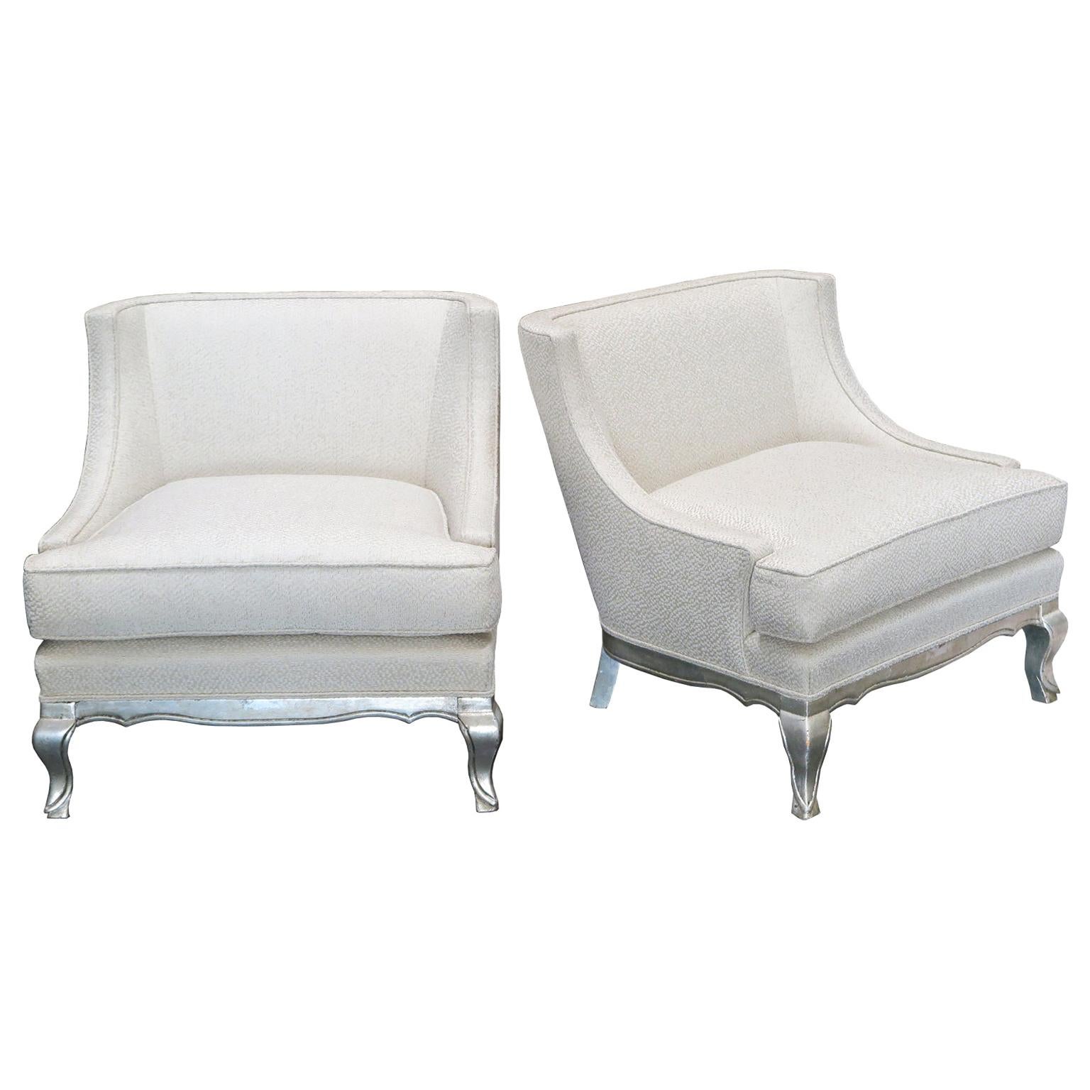 Pair of Midcentury Ivory Linen and Silk Lounge Chairs, USA, circa 1950s For Sale