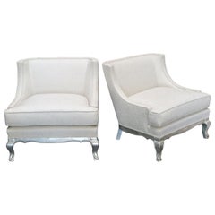 Pair of Midcentury Ivory Linen and Silk Lounge Chairs, USA, circa 1950s