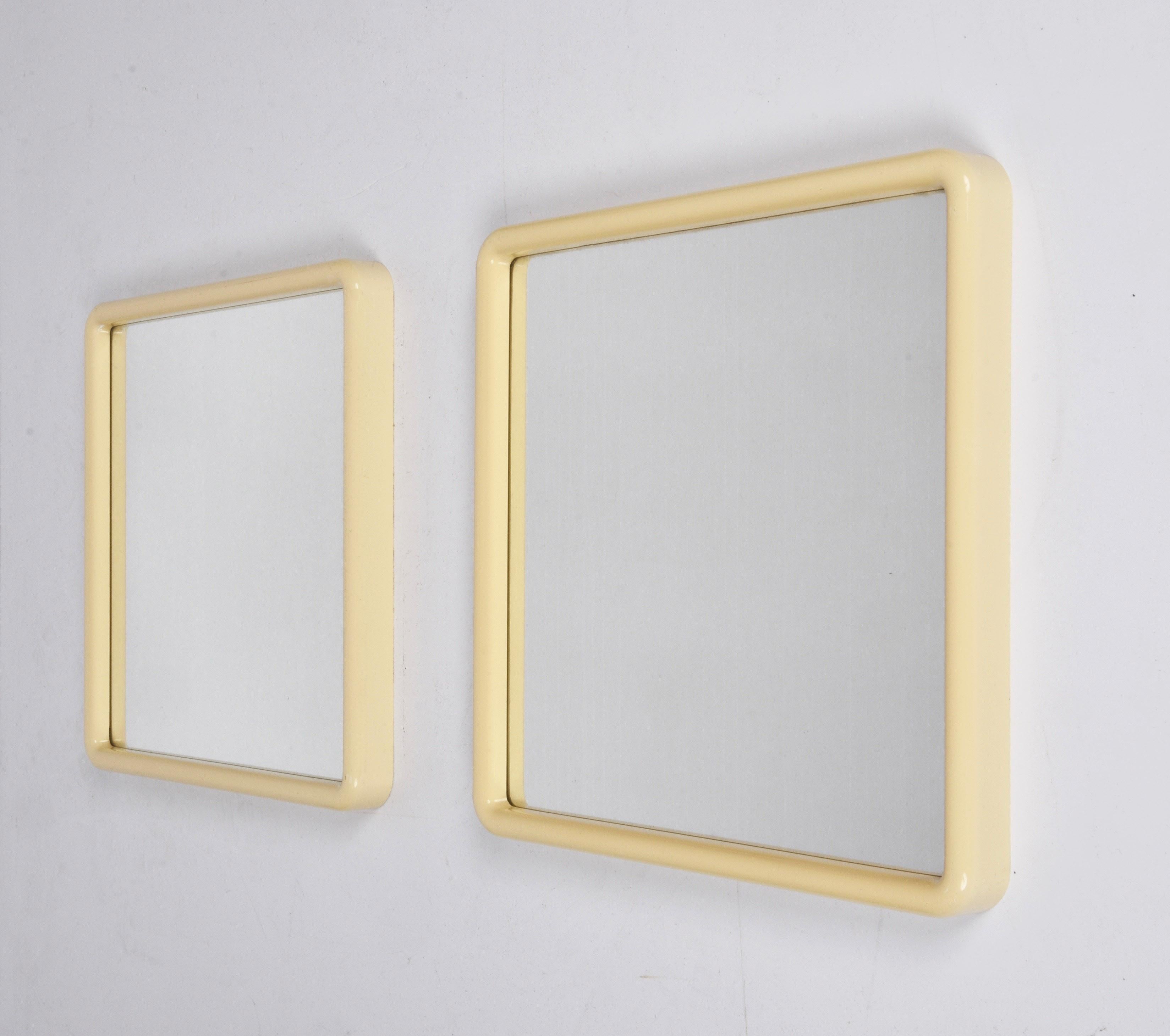 Pair of Midcentury Ivory White Plastic Frame Italian Squared Mirrors, 1980s 4