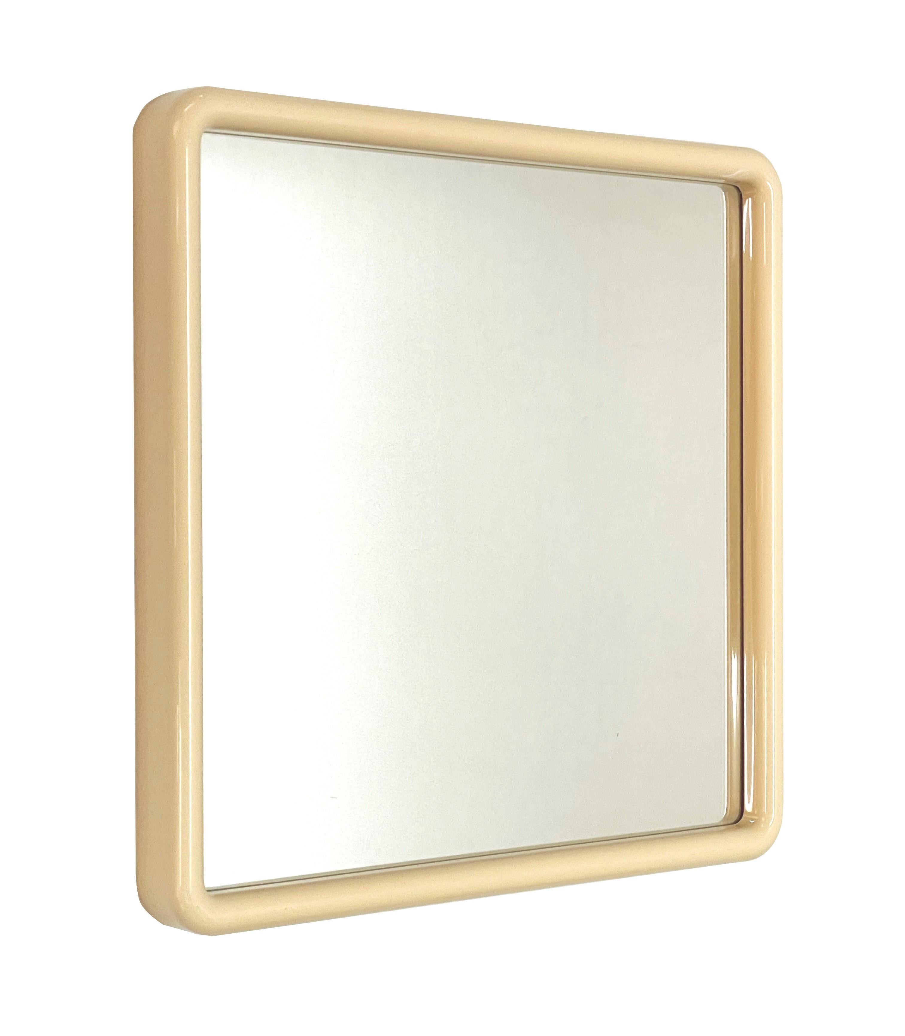 Other Pair of Midcentury Ivory White Plastic Frame Italian Squared Mirrors, 1980s