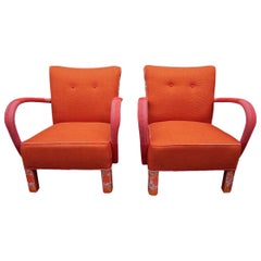 Pair of Midcentury Jindrich Halabala Orange Brno Club Chairs