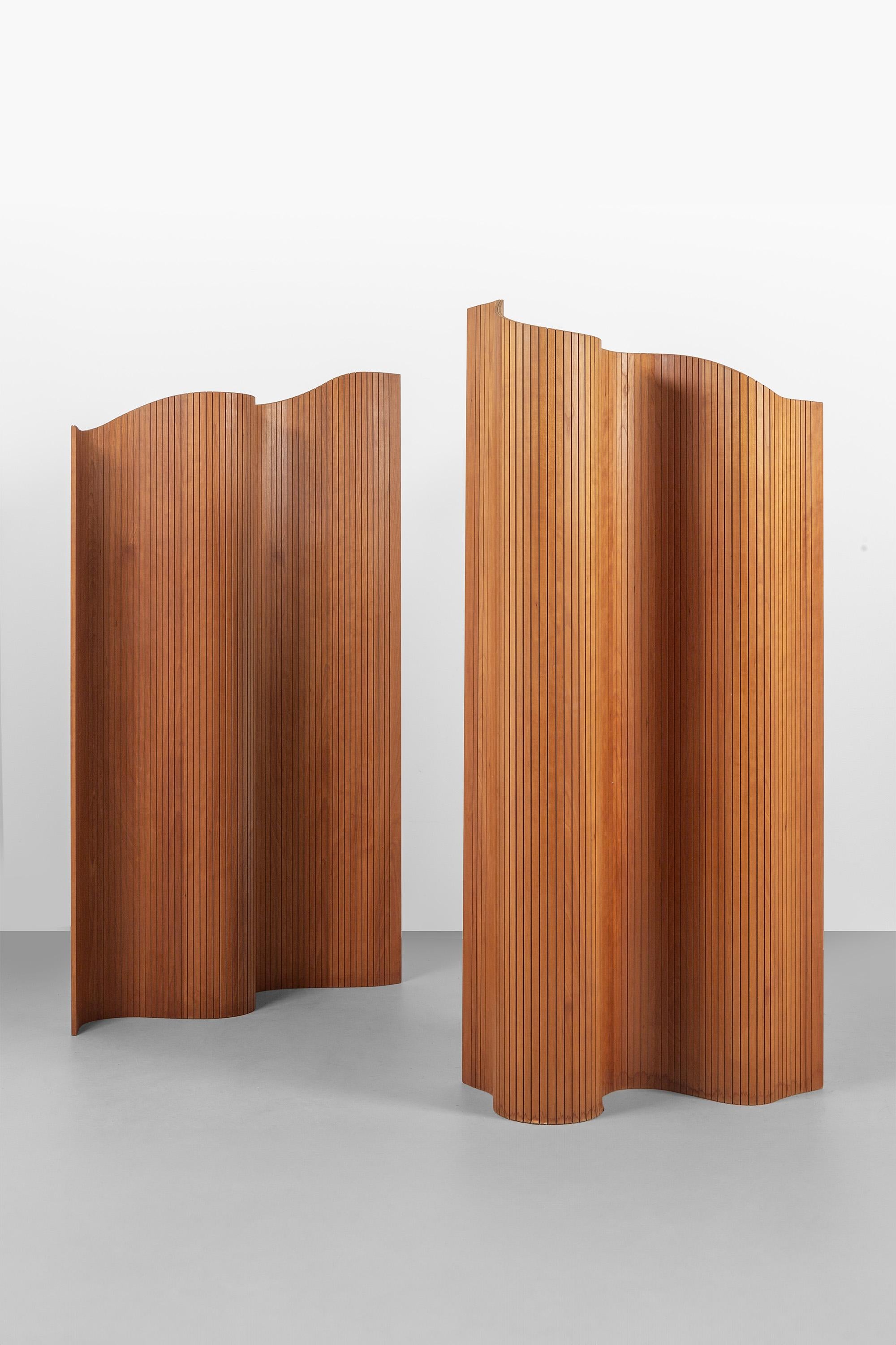 20th Century Pair of Midcentury Jomain Baumann Style Tambour Screens