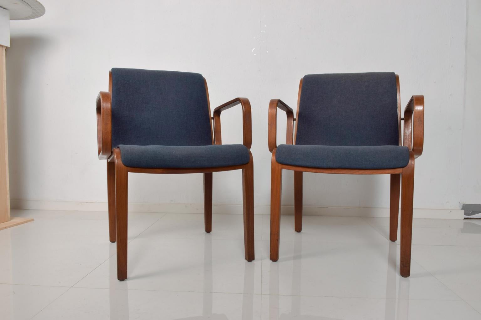 American Bill Stephens for Knoll Bentwood Armchairs Midcentury Pair  1970s