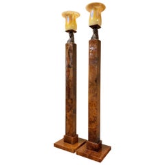 Pair of Midcentury Lacquered Goatskin Torchiere Floor Lamps