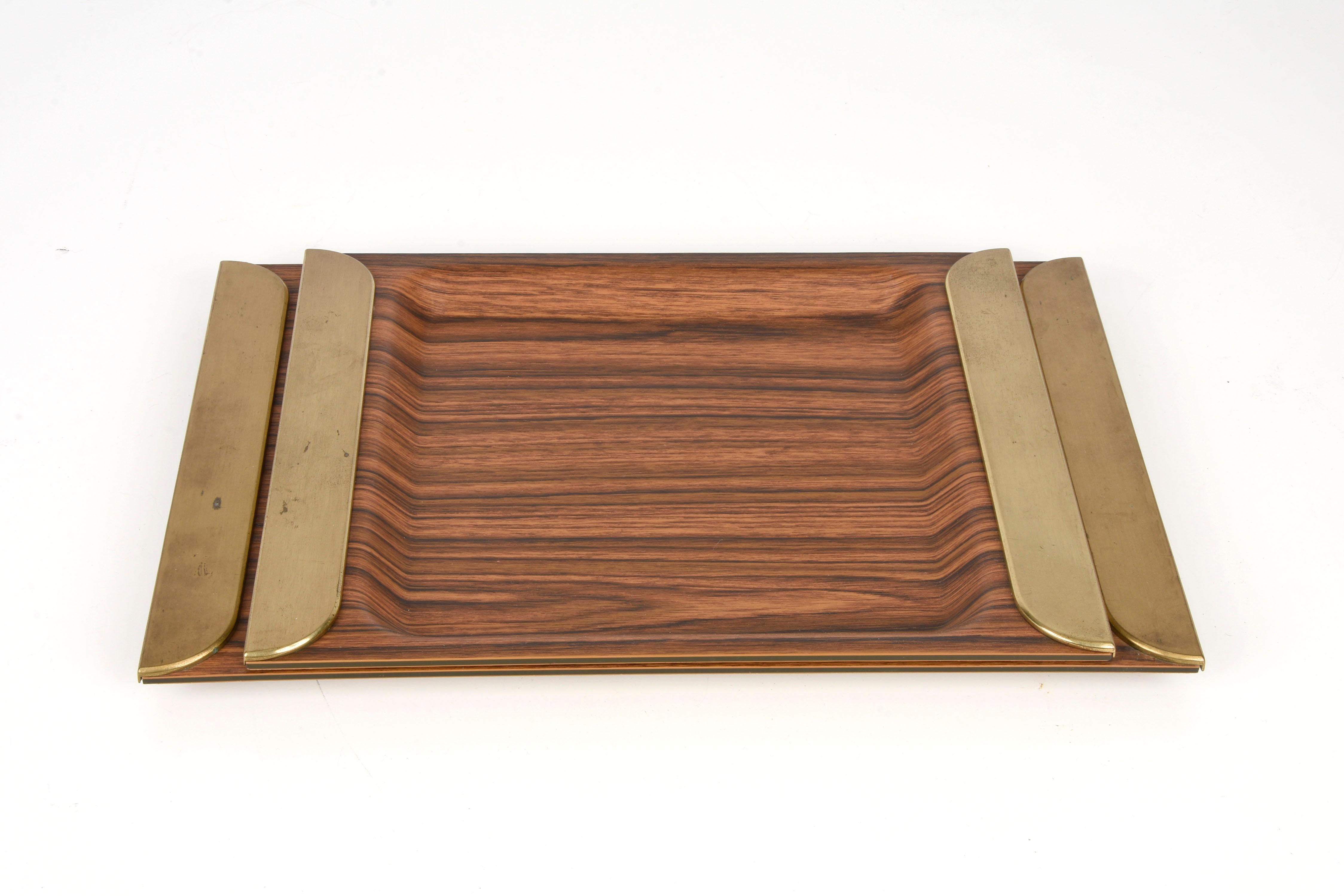 Mid-Century Modern  Pair of Midcentury Laminate and Brass Italian Trays Serving Pieces, 1970s For Sale