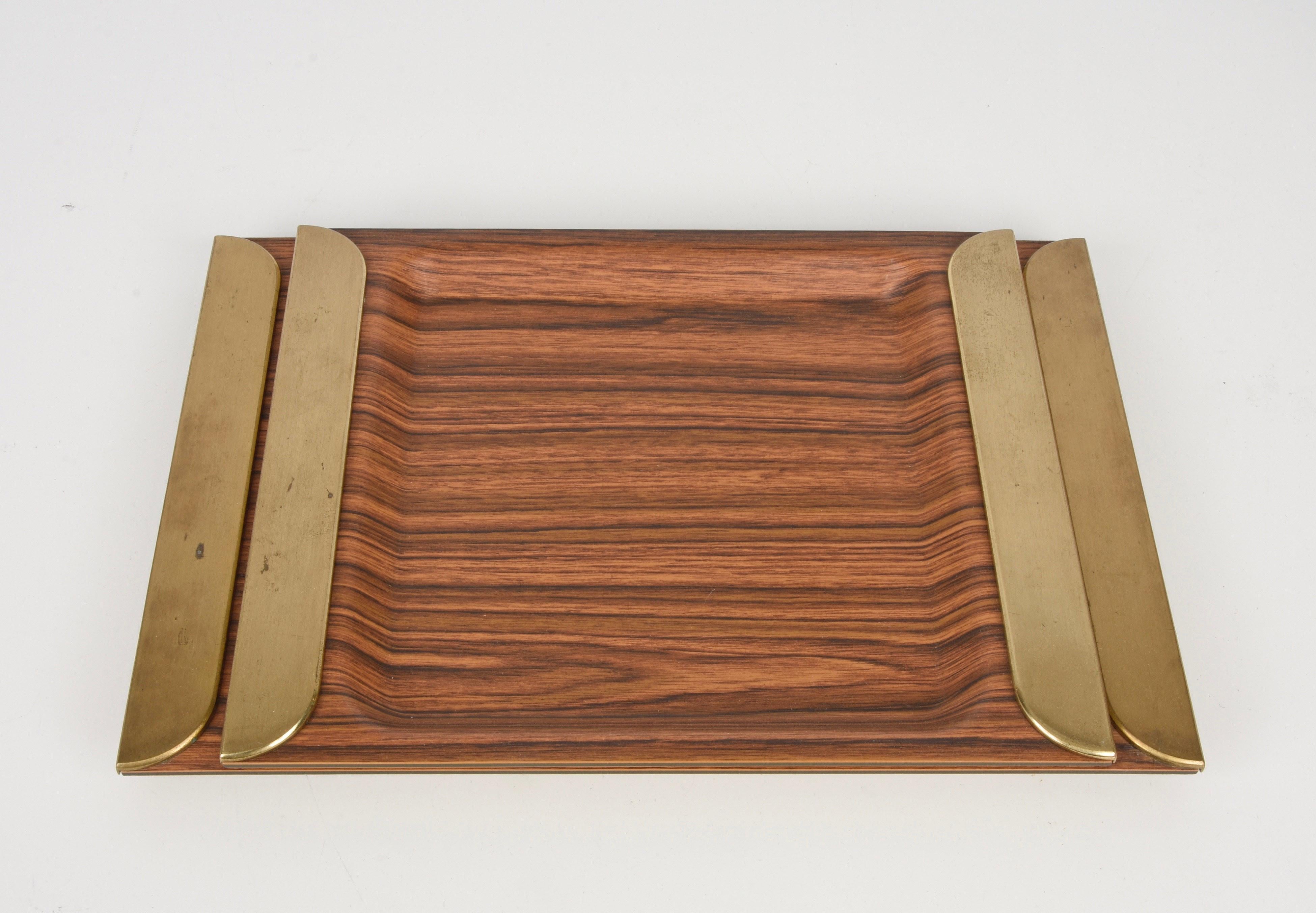  Pair of Midcentury Laminate and Brass Italian Trays Serving Pieces, 1970s In Good Condition For Sale In Roma, IT
