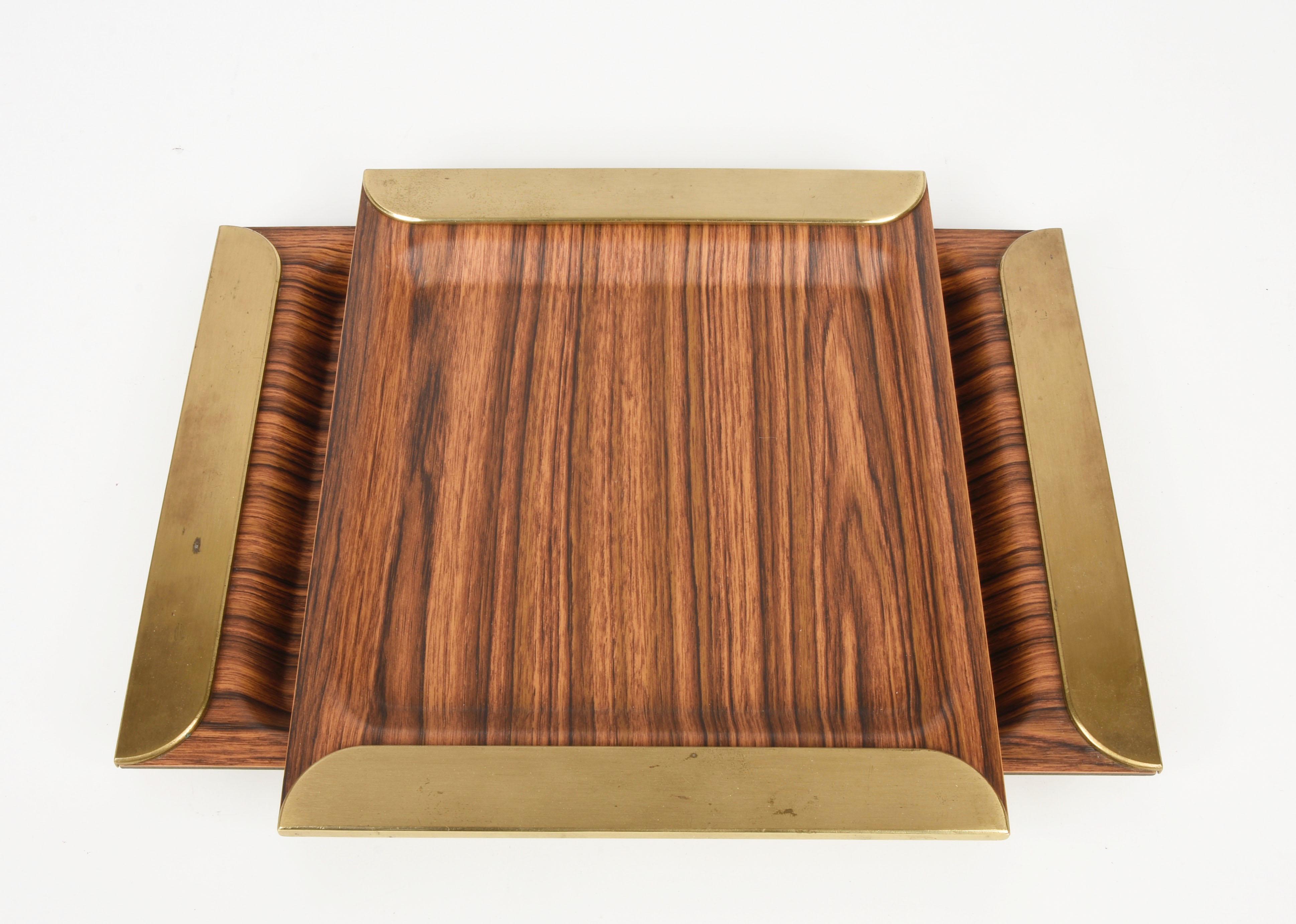  Pair of Midcentury Laminate and Brass Italian Trays Serving Pieces, 1970s For Sale 2