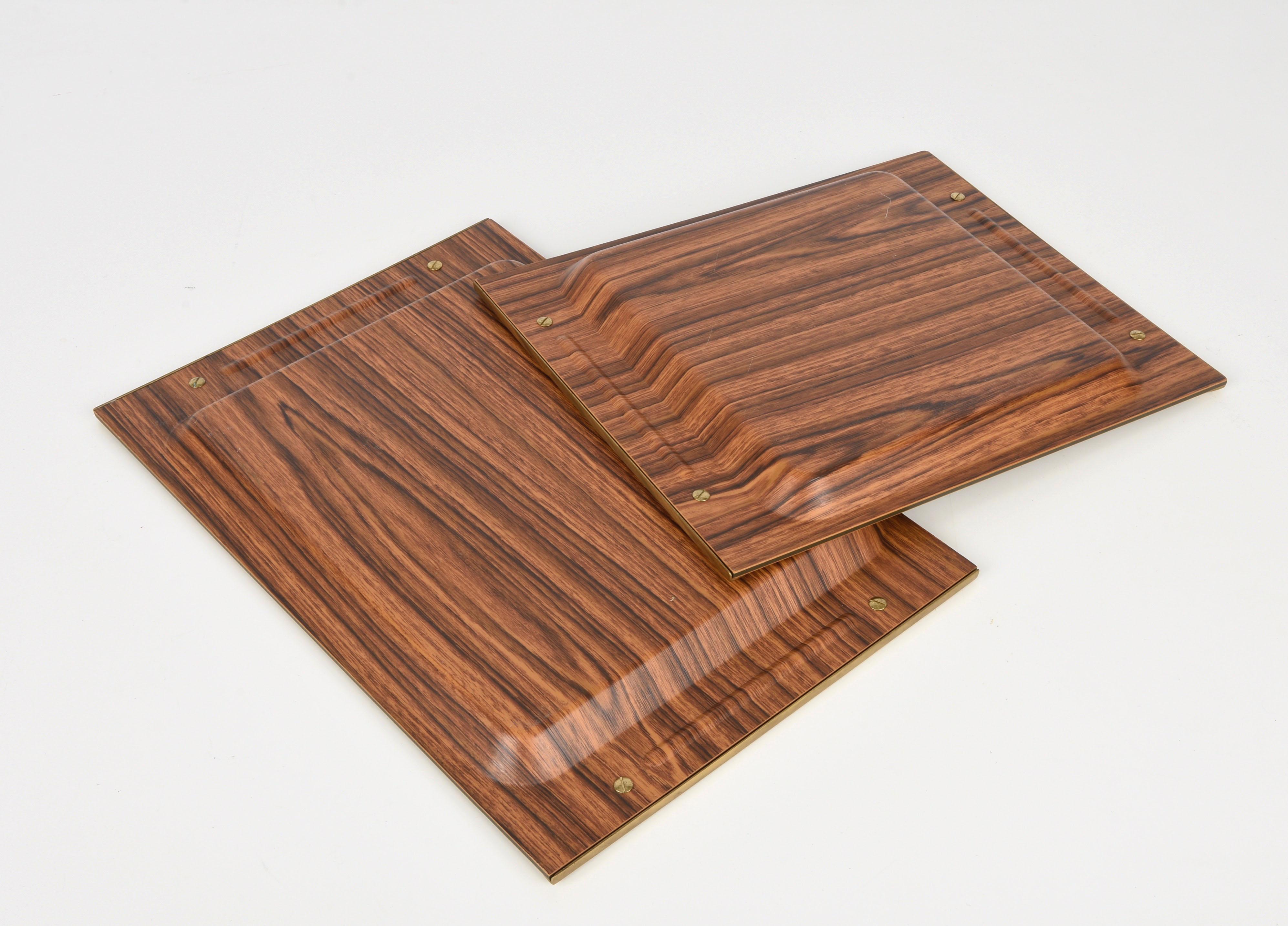 Pair of Midcentury Laminate and Brass Italian Trays Serving Pieces, 1970s For Sale 3