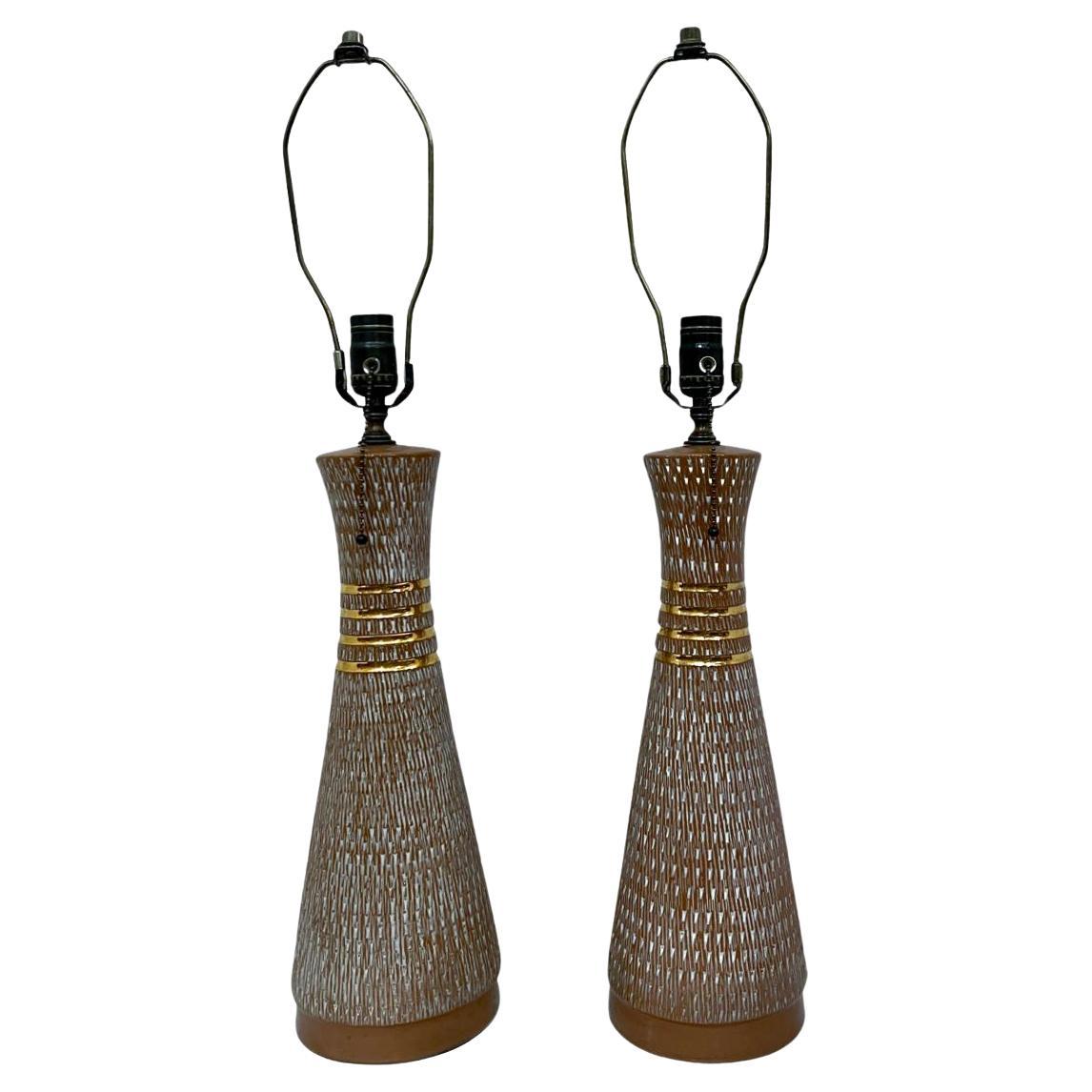 Pair of Midcentury Lamps with Gilt Details