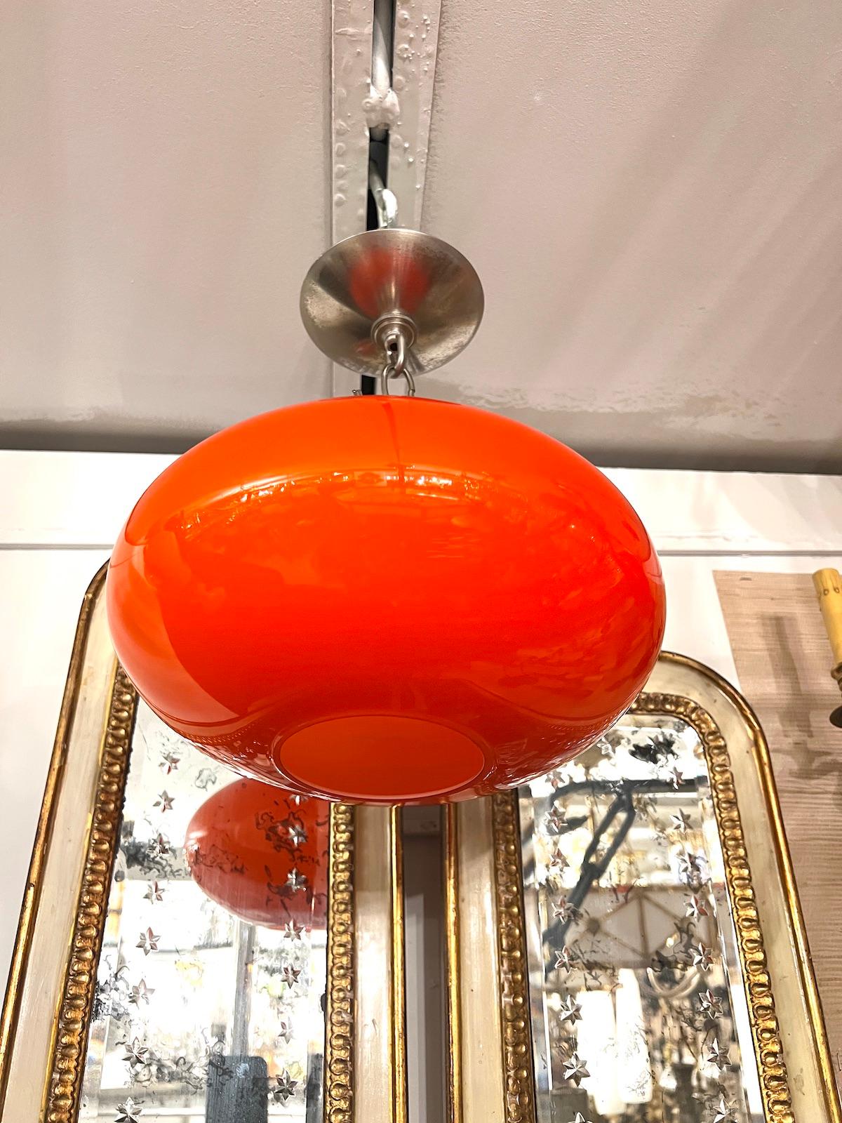 A pair of circa 1960's Italian orange glass lanterns. Sold individually.

Measurements:
Drop: 12