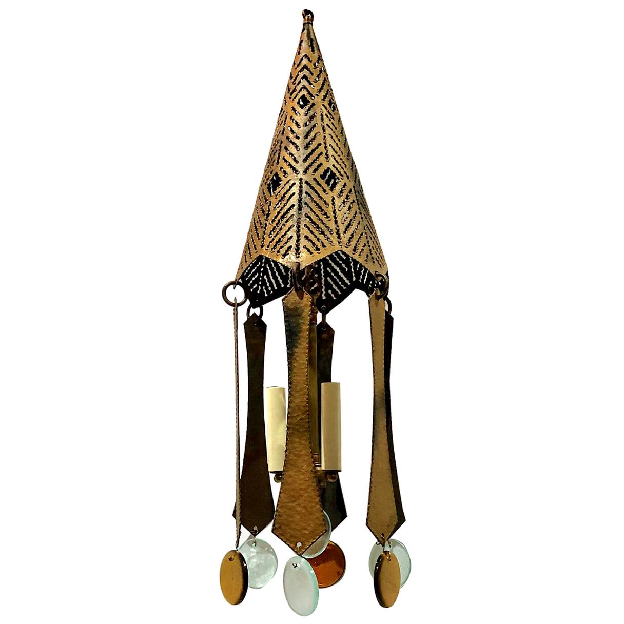 Pair of Midcentury Lanterns with Glass Pendants, Sold Individually For Sale