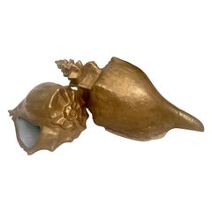 Pair of Midcentury Large Golden Ceramic Conch Shells