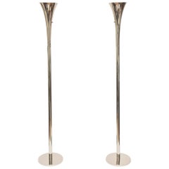 Pair of Midcentury Laurel Nickel Silver Torcheres/ Floor Lamps