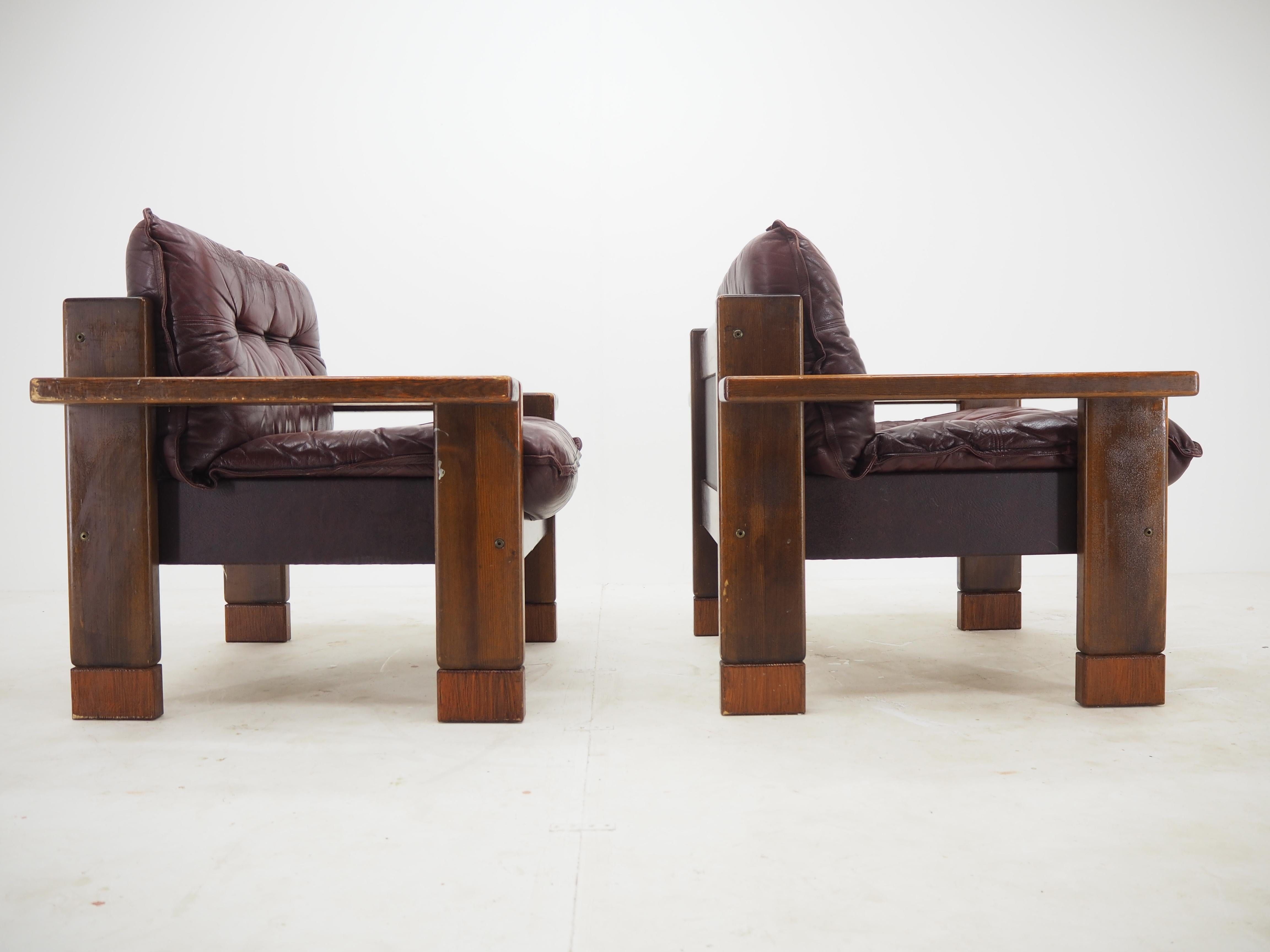 Pair of Midcentury Leather Armchairs, 1960s 3