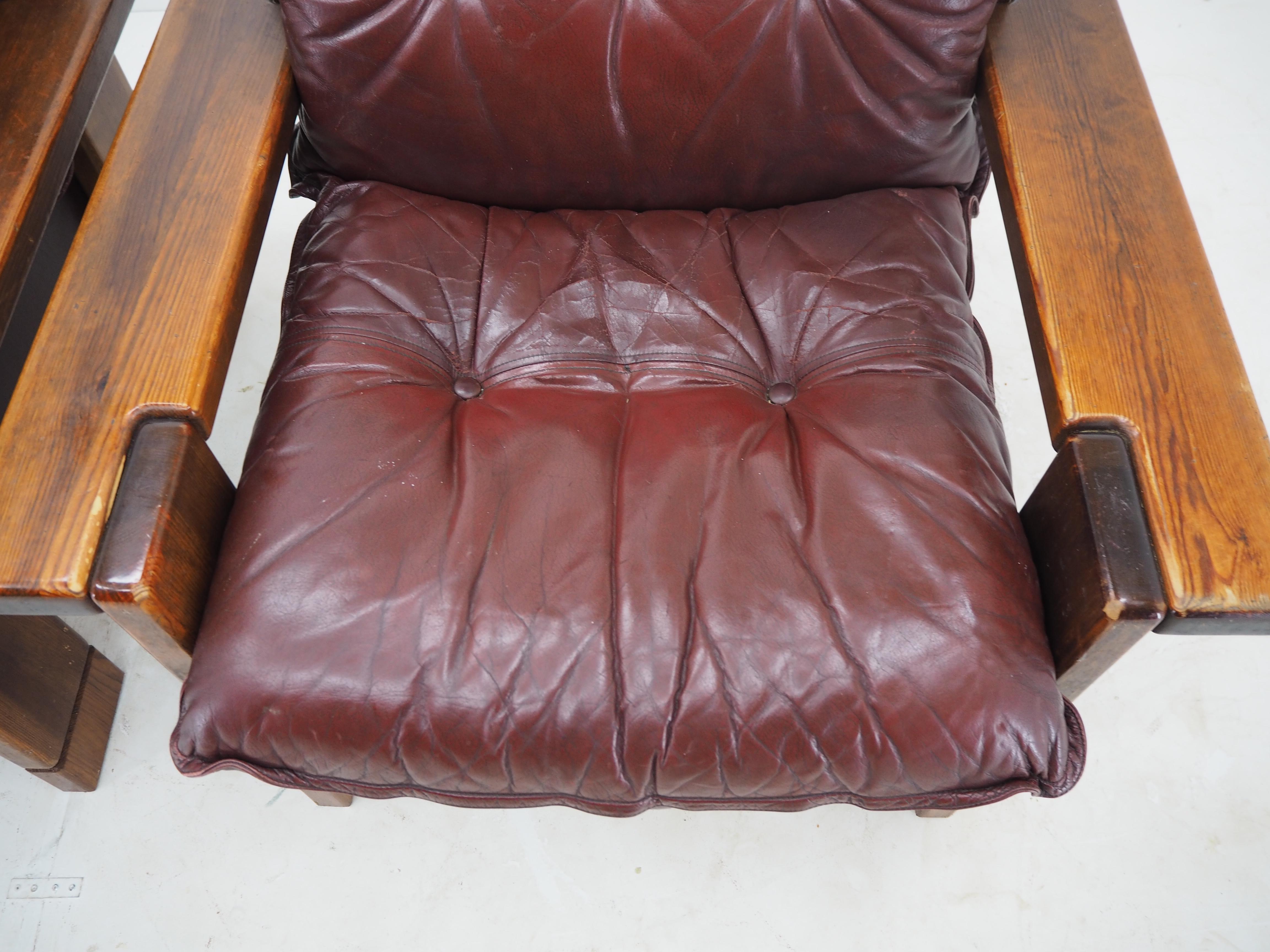 Pair of Midcentury Leather Armchairs, 1960s 1