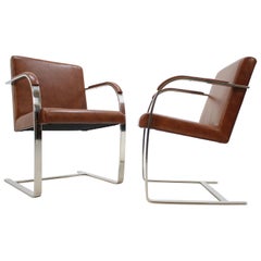 Pair of Midcentury Leather Chairs Brno, Mies Van Der Rohe, Knoll, 1970s