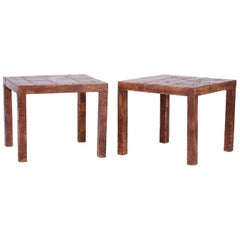 Pair of Midcentury Leather Clad Parson's Tables