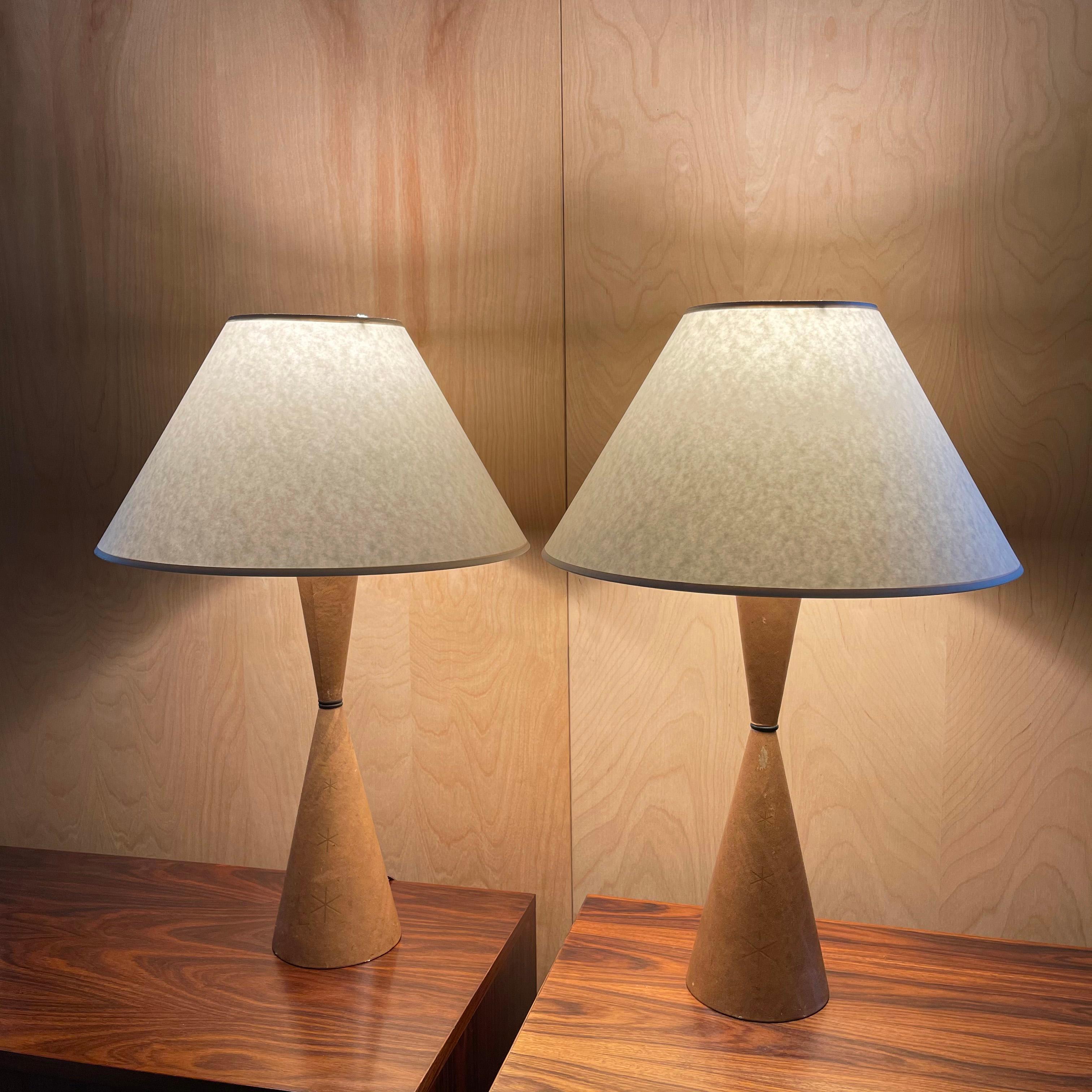 American Pair of Midcentury Leather Hourglass Table Lamps