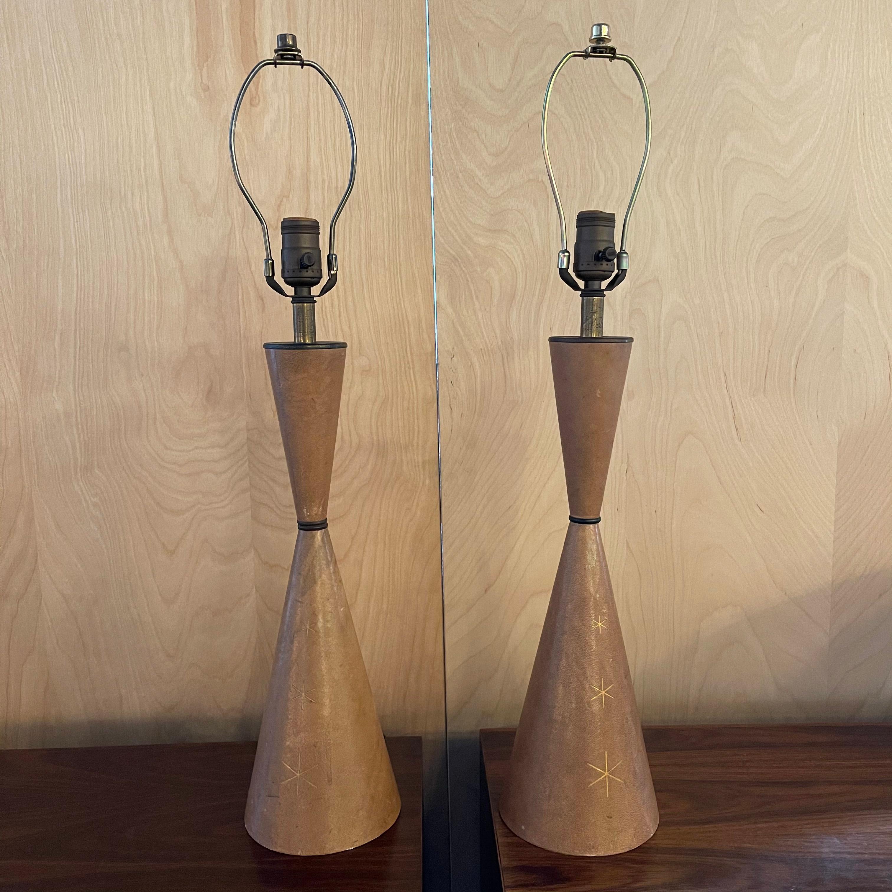 20th Century Pair of Midcentury Leather Hourglass Table Lamps