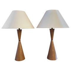 Pair of Midcentury Leather Hourglass Table Lamps