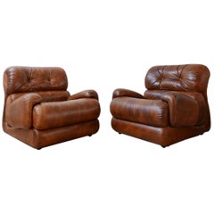 Pair of Midcentury Leather Italian Armchairs
