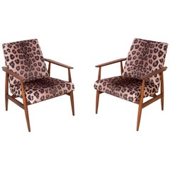 Retro Pair of Midcentury Leopard Print Velvet Dante Armchairs, H. Lis, 1960s