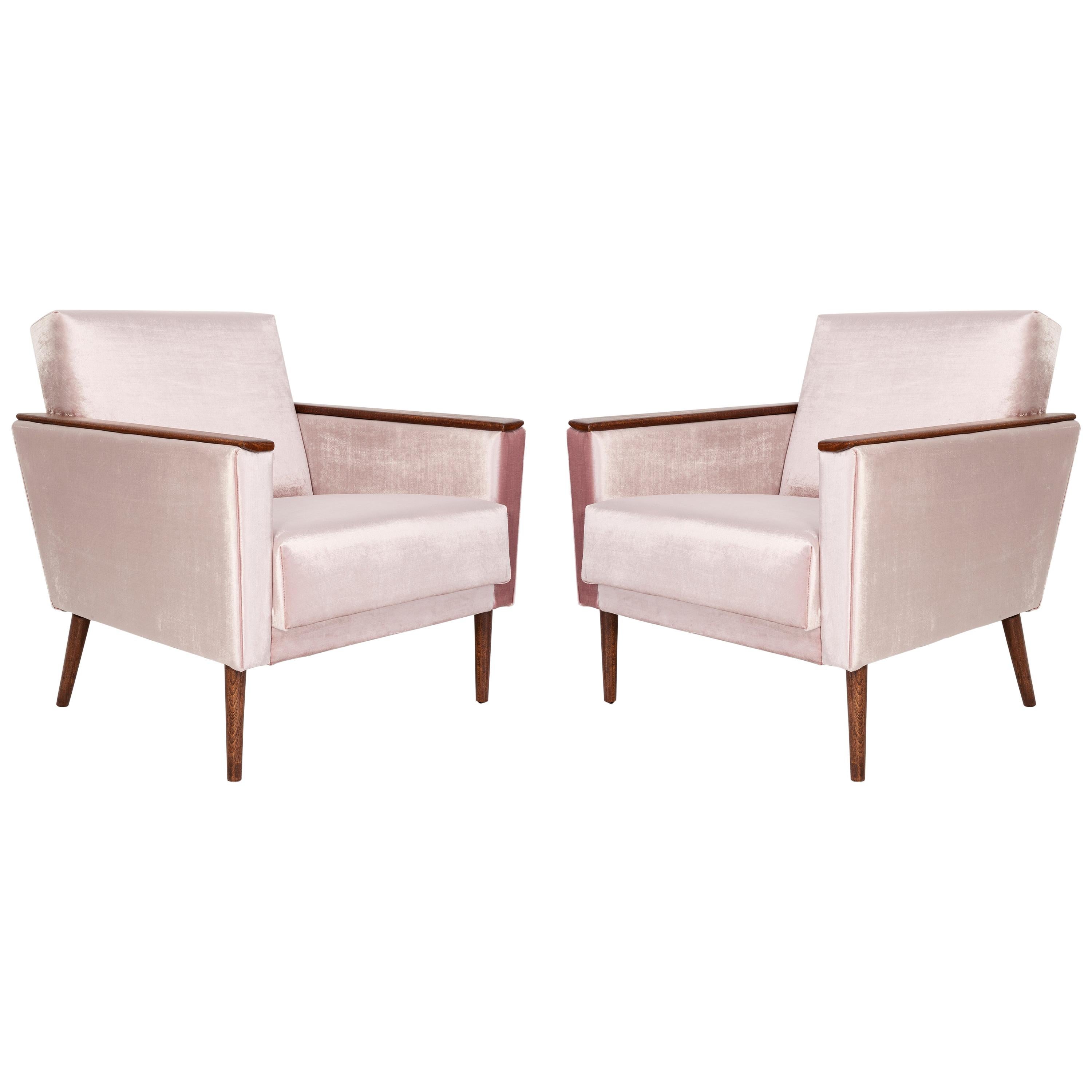 Pair of Midcentury Light Pink Club Armchairs, 1960s, DDR, Germany