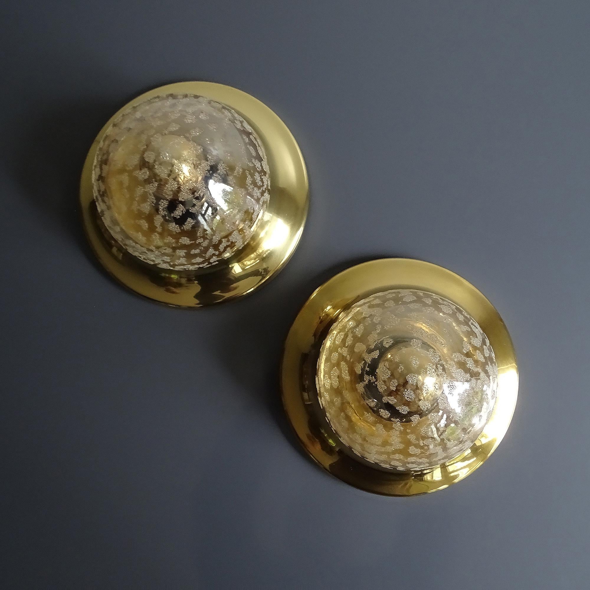 European Pair  Limburg Sconces, Dome Glass, Brass Wall Lights, 1960s  For Sale