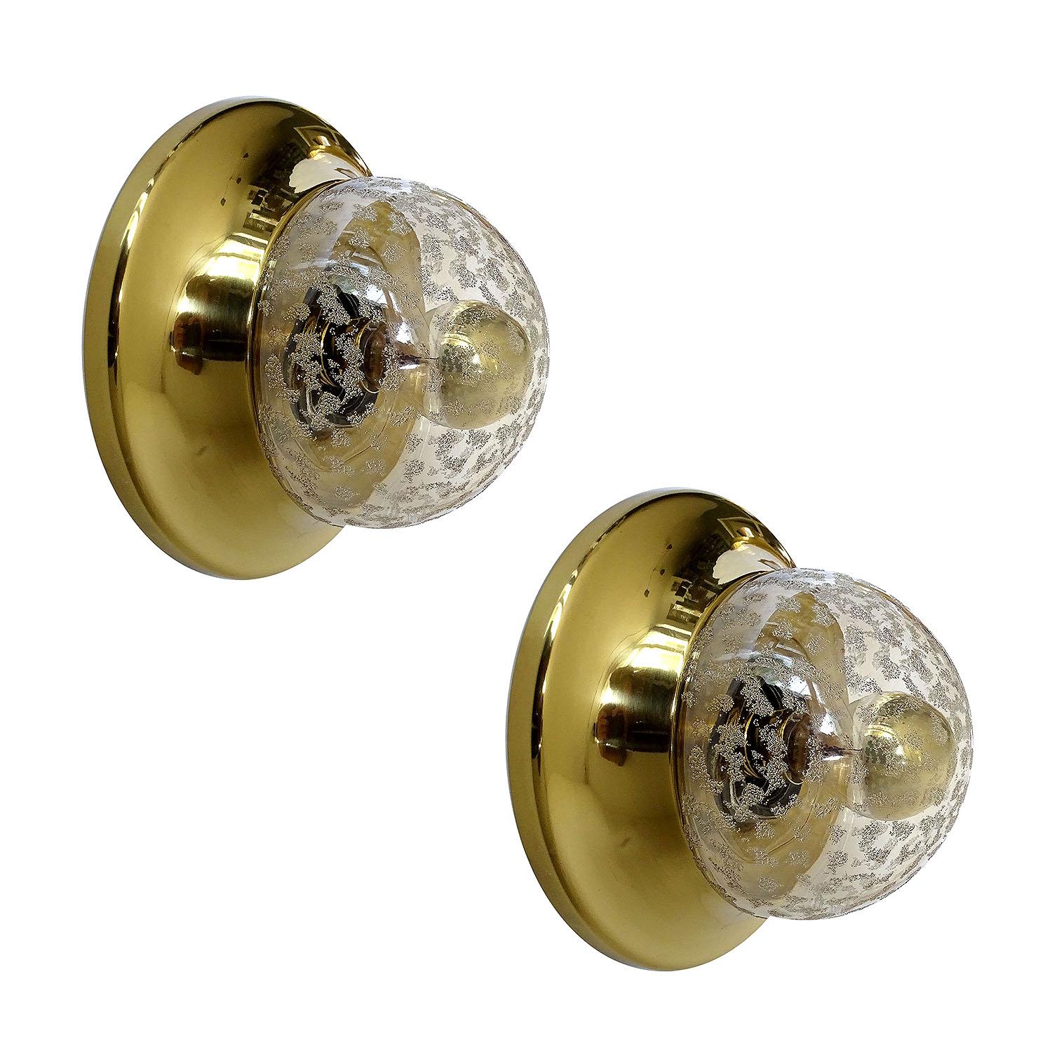 Late 20th Century Pair  Limburg Sconces, Dome Glass, Brass Wall Lights, 1960s  For Sale