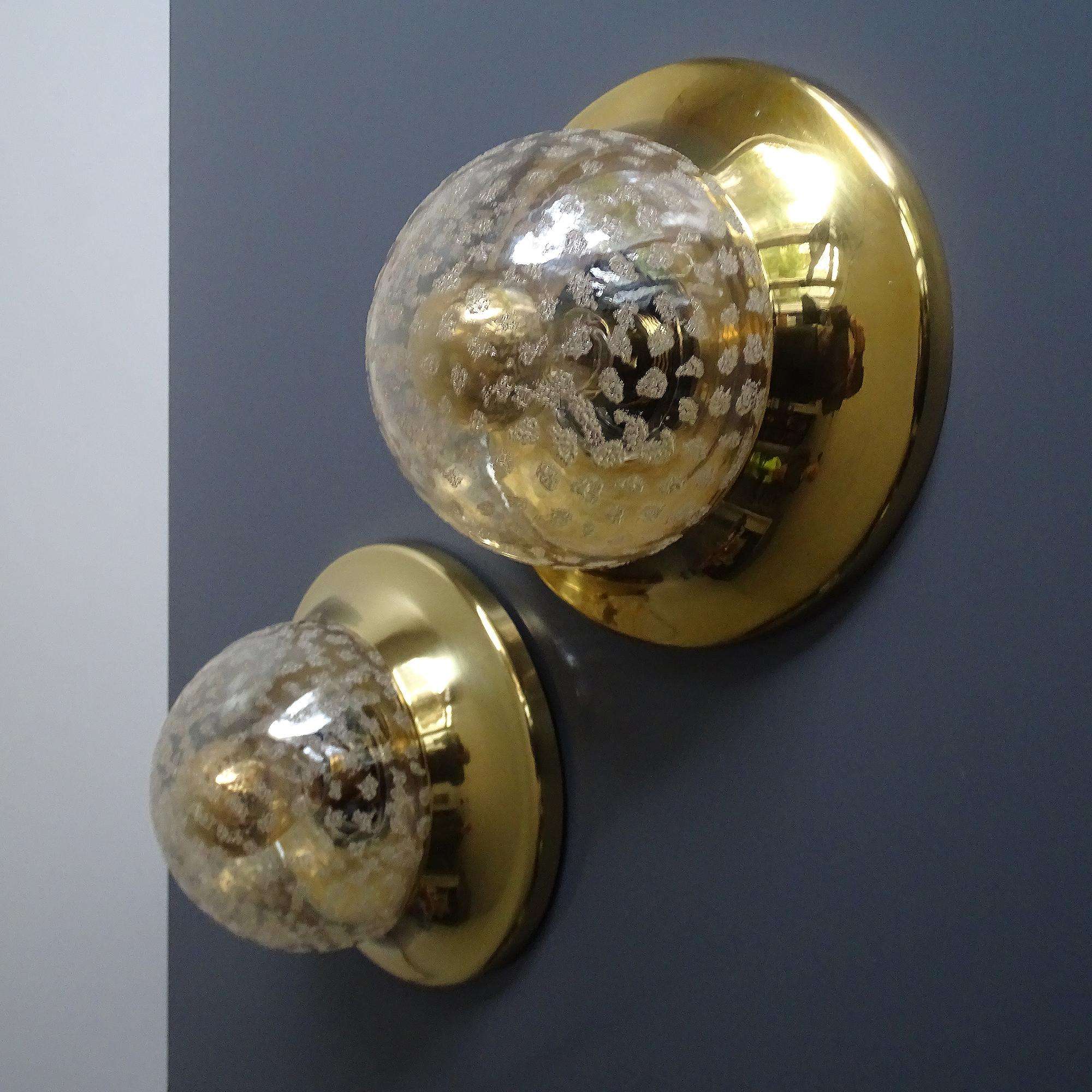 Pair  Limburg Sconces, Dome Glass, Brass Wall Lights, 1960s  For Sale 2