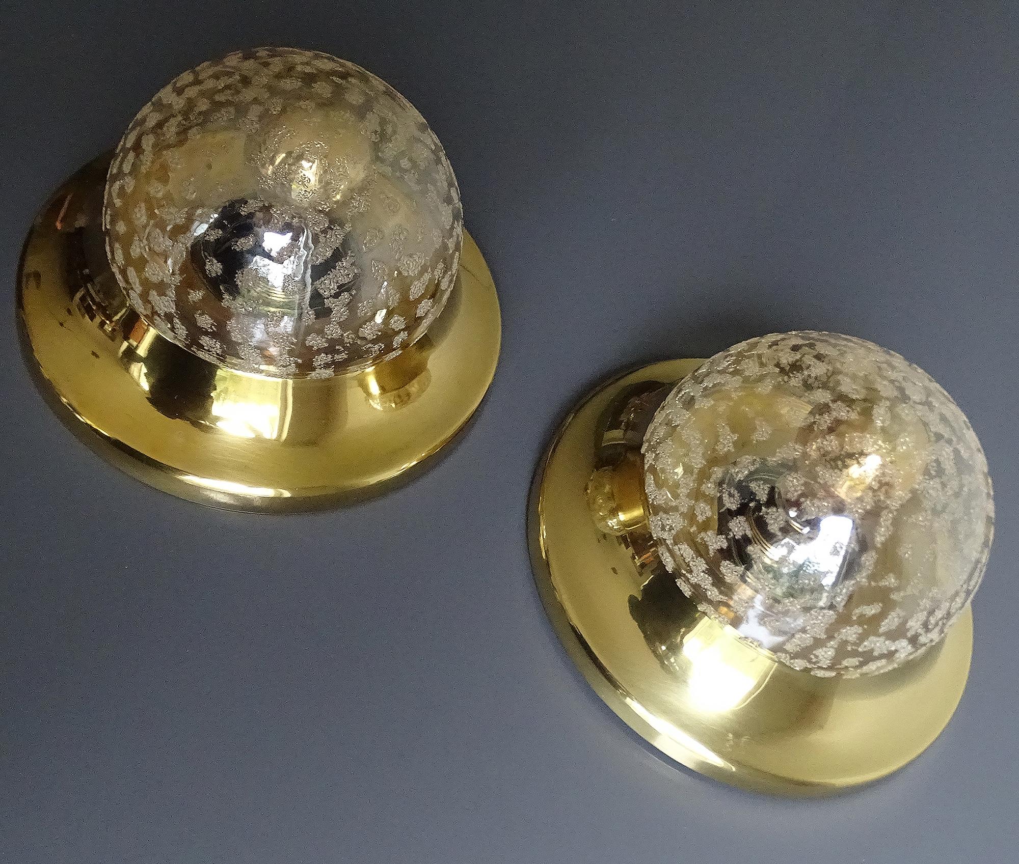 Pair  Limburg Sconces, Dome Glass, Brass Wall Lights, 1960s  For Sale 3