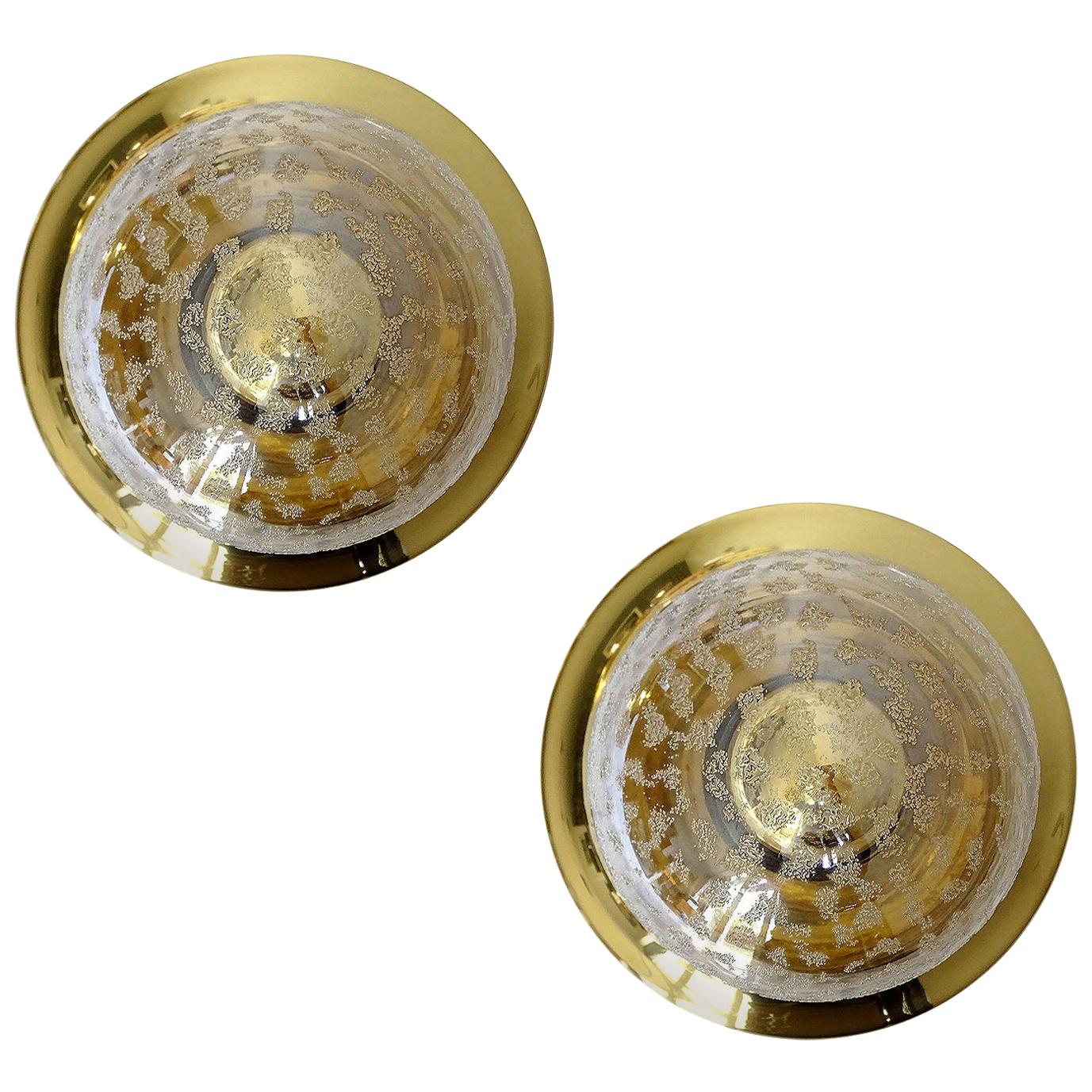 Pair  Limburg Sconces, Dome Glass, Brass Wall Lights, 1960s  For Sale
