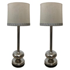 Pair of Midcentury Long Chrome Spanish Table Lamps, 1970s