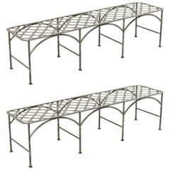 Pair of Midcentury Long French Iron Indoor Outdoor Banquettes or Benches