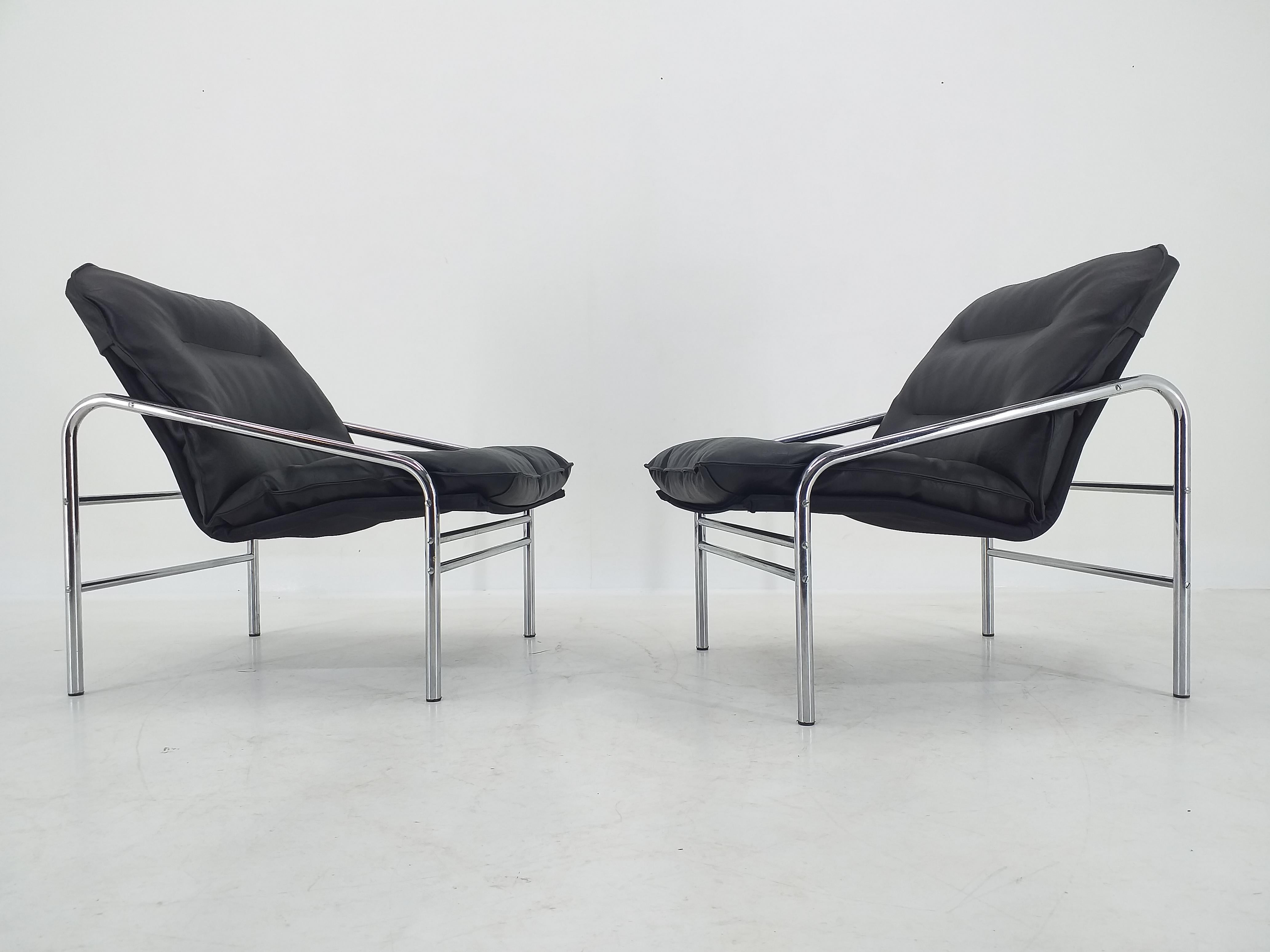 Faux Leather Pair of Midcentury Lounge Armchairs, Germany, 1970s 
